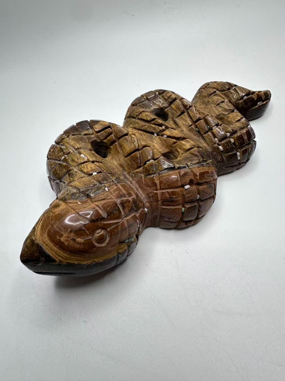 Natural Tiger’s Eye Snake Figurine 6″x2.75″ – Polished Crystal Carving 11.8 oz