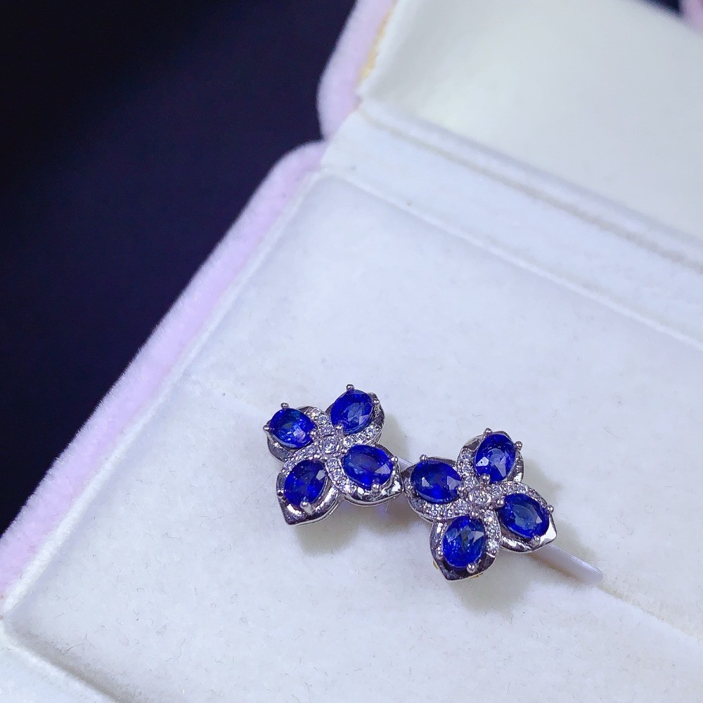 Natural sapphire Stud Earrings Gemstone Jewelry S925 Silver Plated18K Gold Gift