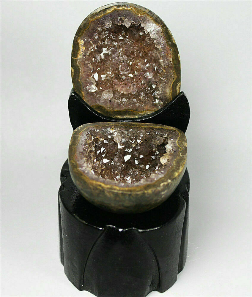 A Pair ! Natural Agate Geode Quartz Crystal Cluster Point Specimen / Stand 266g