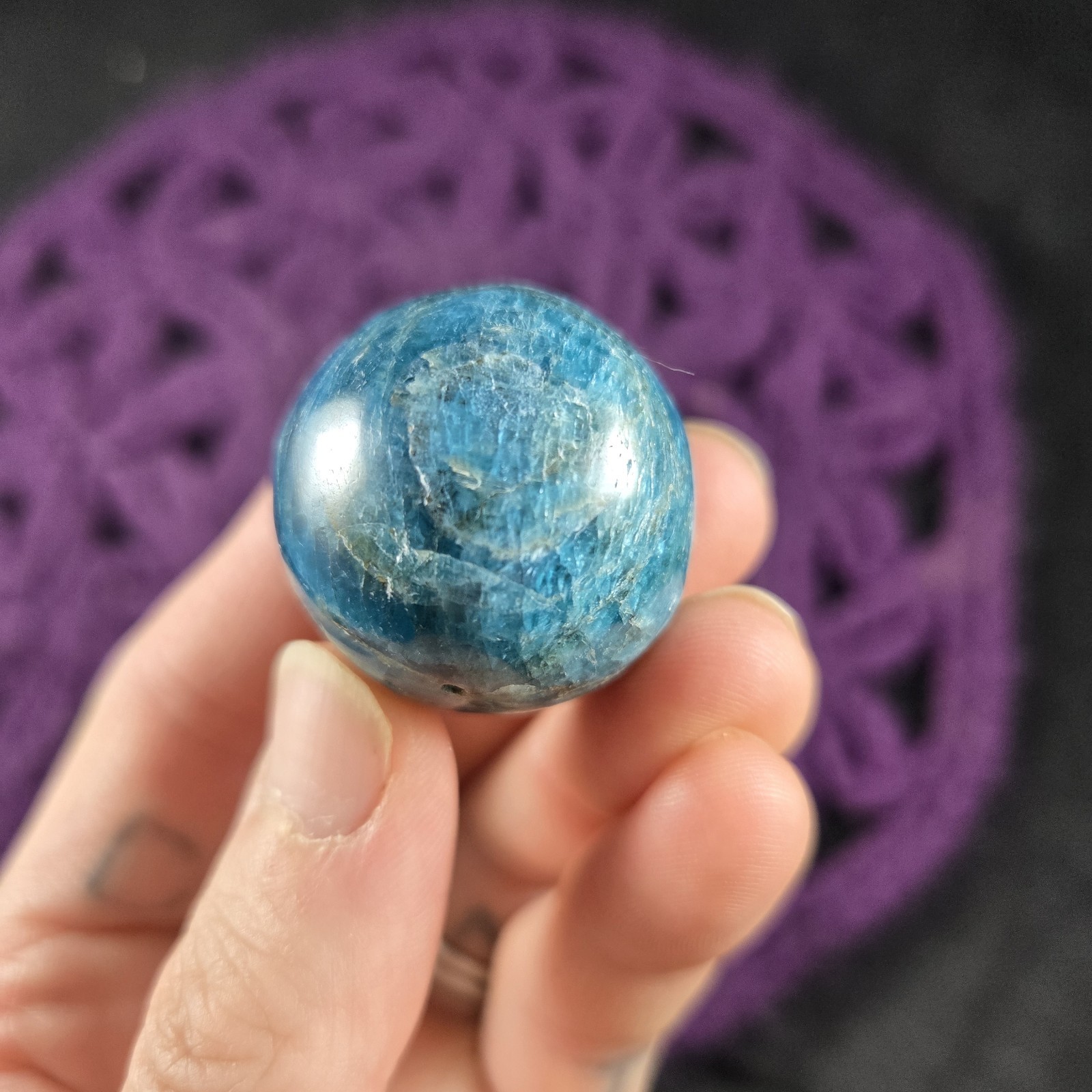 Blue Apatite Sphere 28mm Crystal Ball Stone Polished Marble