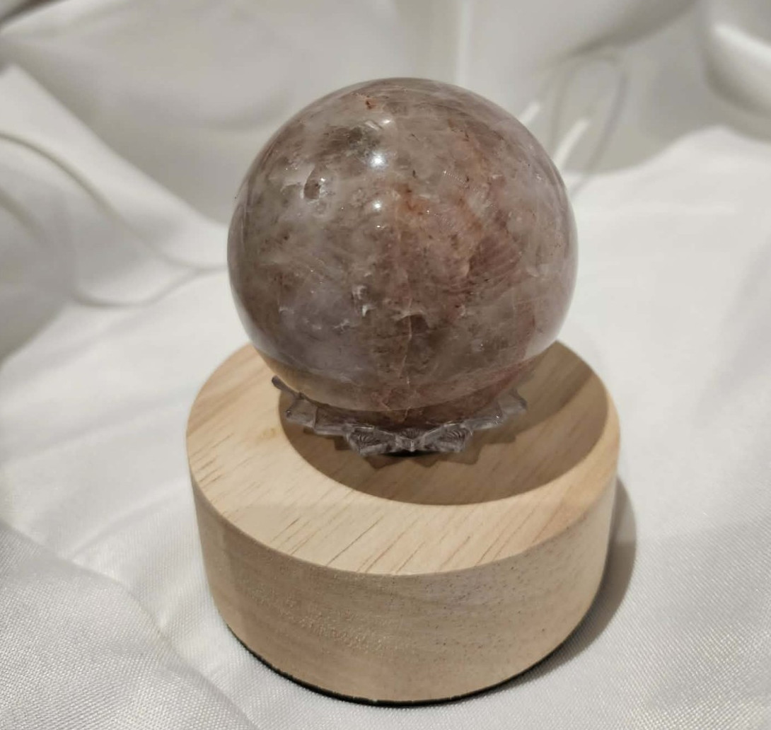 Fire Quartz Sphere Stunning Polished with Rotating Lighted Stand 2.4″ 10.4 ounce