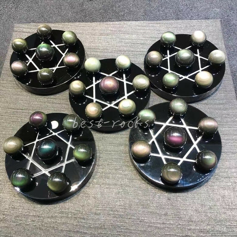 1pcs Seven Star Natural Rainbow obsidian Sphere Ball Chakra Healing+100mm stand