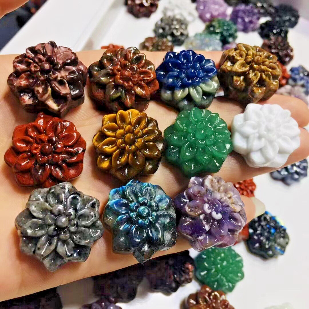 5pc Natural Mix Quartz Carved Flower Skull Crystal Reiki Healing Gem Random