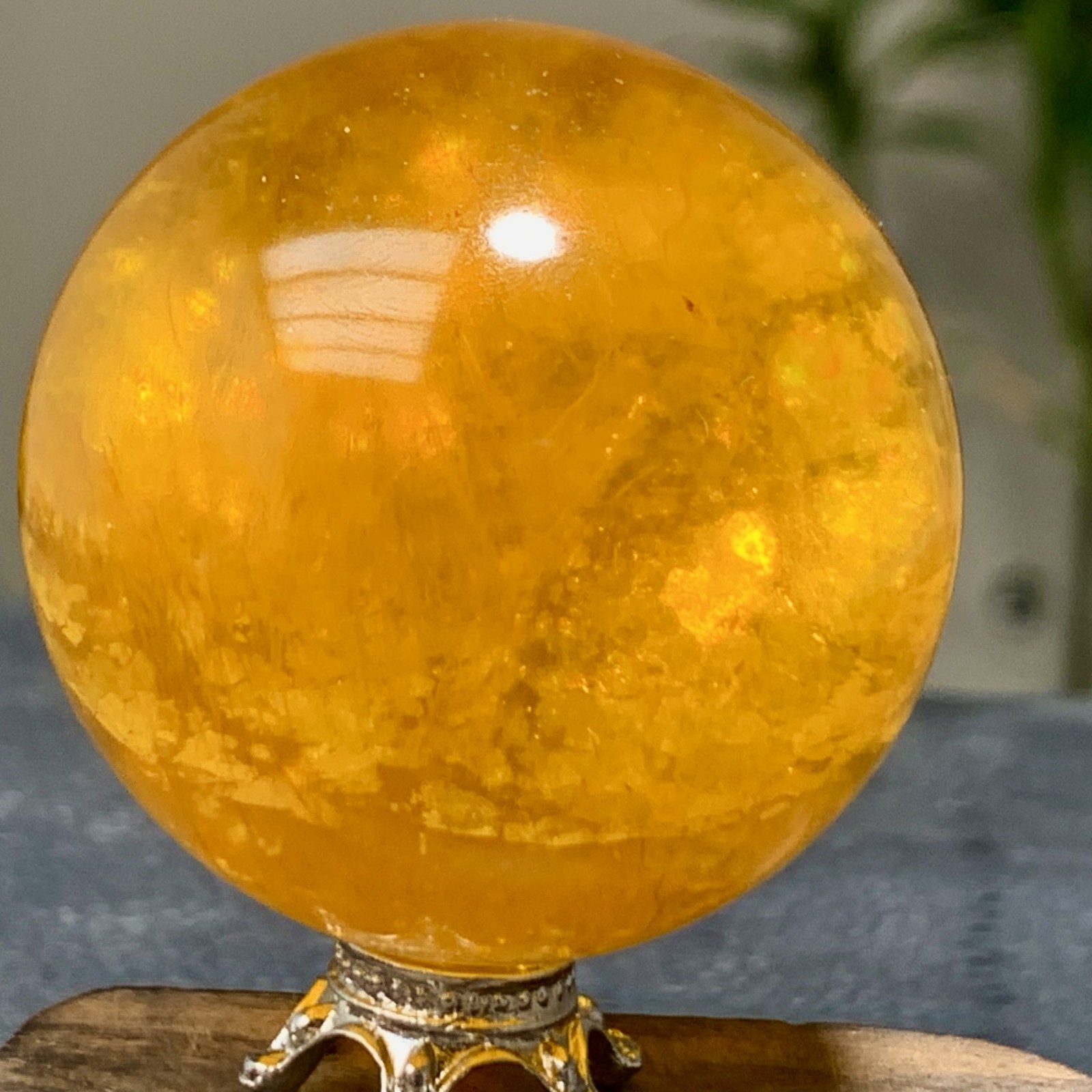 126G Natural yellow fluorite and mica symbiotic crystal ball healing