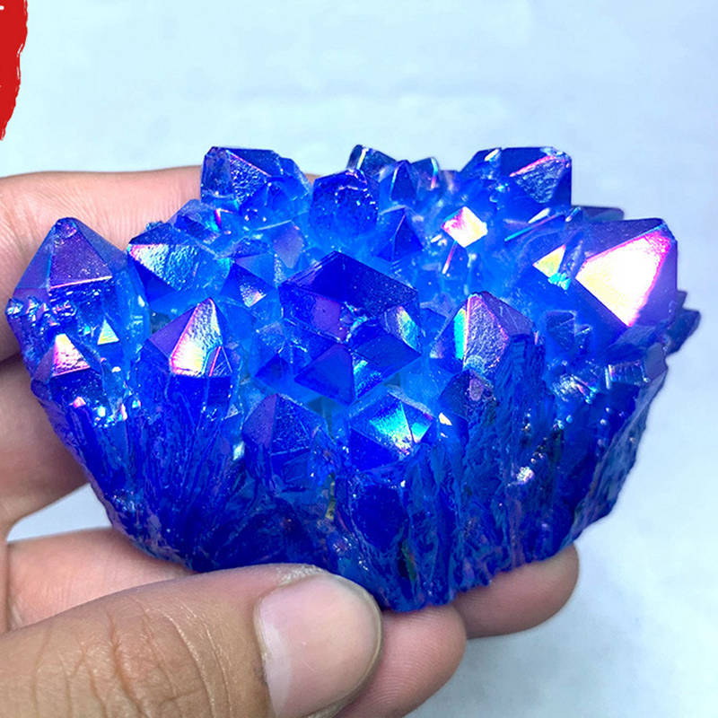 120g Big Natural Aura Blue Titanium Stone Quartz Crystal Cluster Specimens Reiki