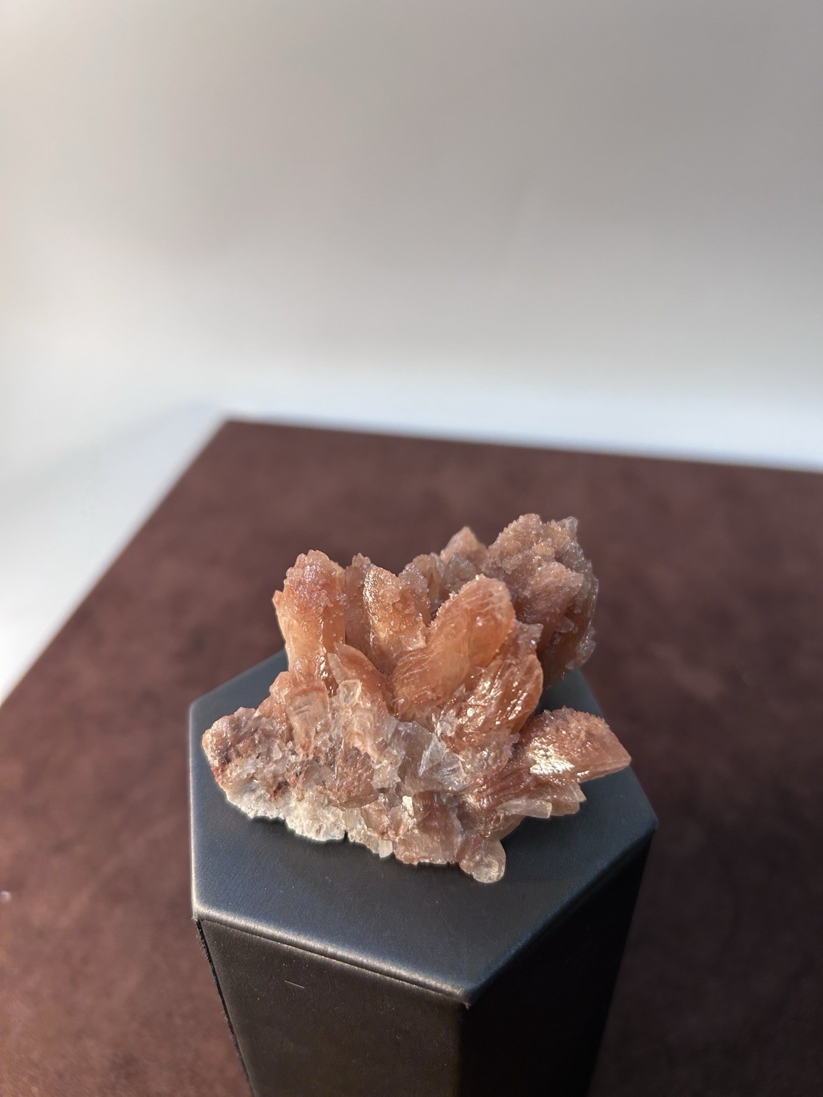 Peachy Salmon Orange Calcite on Calcite Santa Eulalia Mexico Joseph Simon