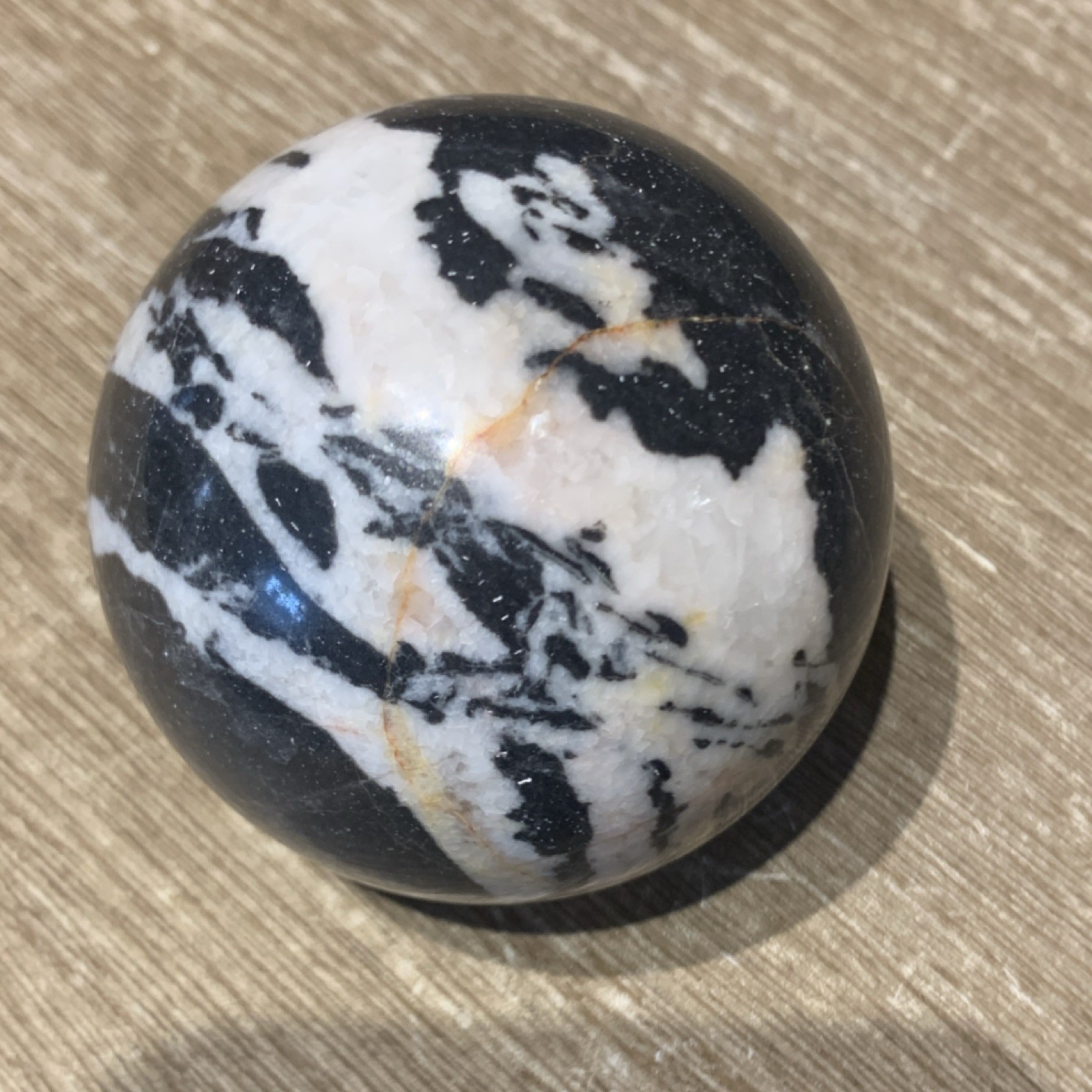 Polished Black White Marble Crystal Sphere Display Specimen Mineral