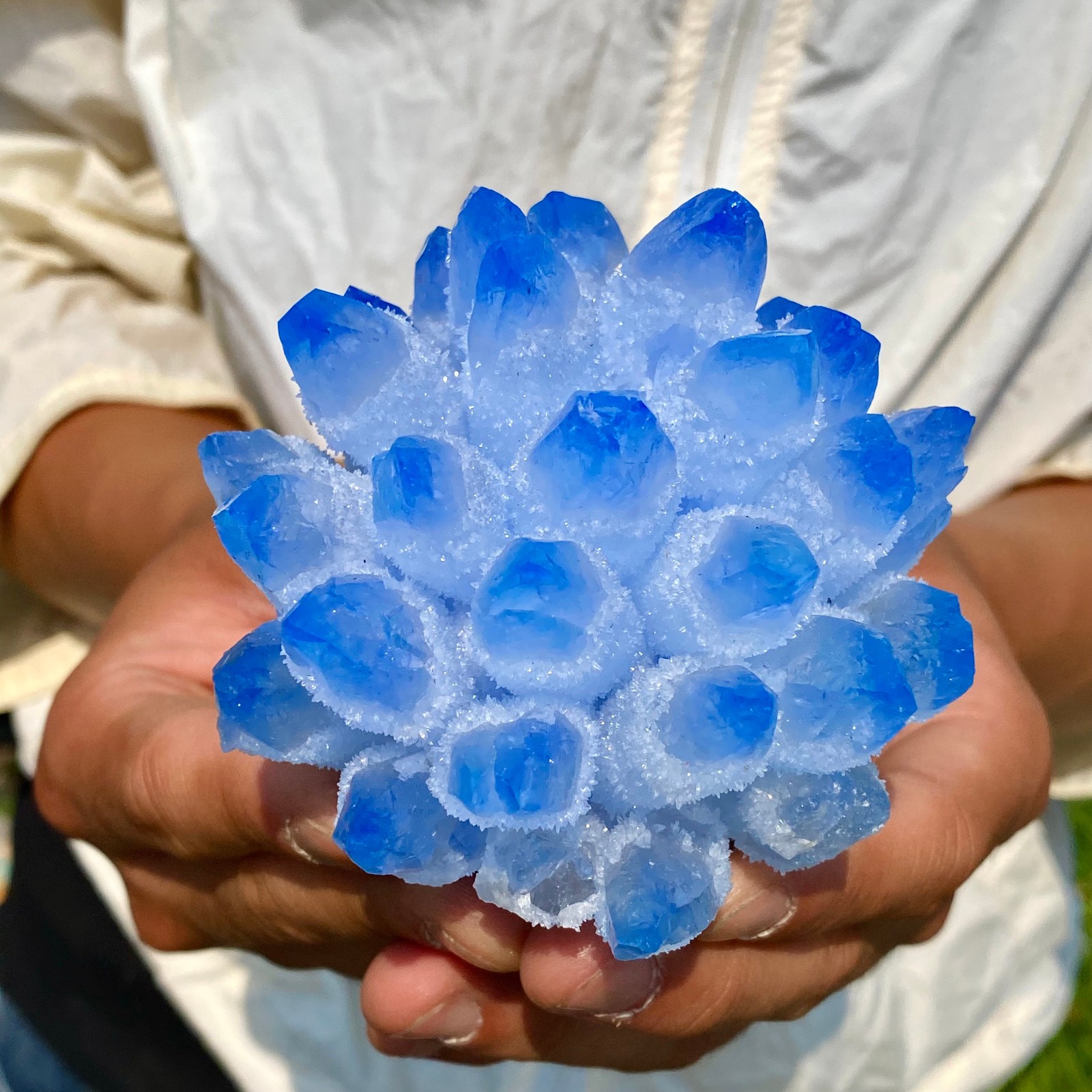 454G Newly discovered blue crystal cluster flower shaped mineral specimen