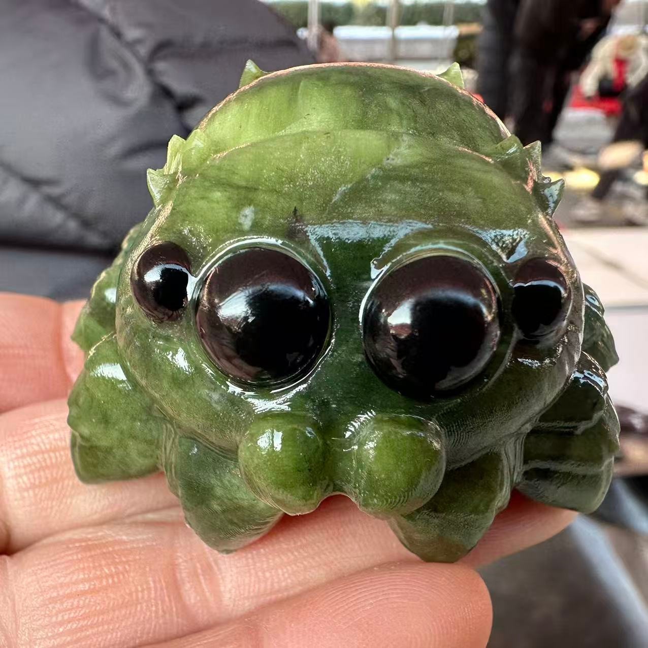 1pc Natural Green Jade Quartz Carved Spider Skull Crystal Reiki Healing Decor