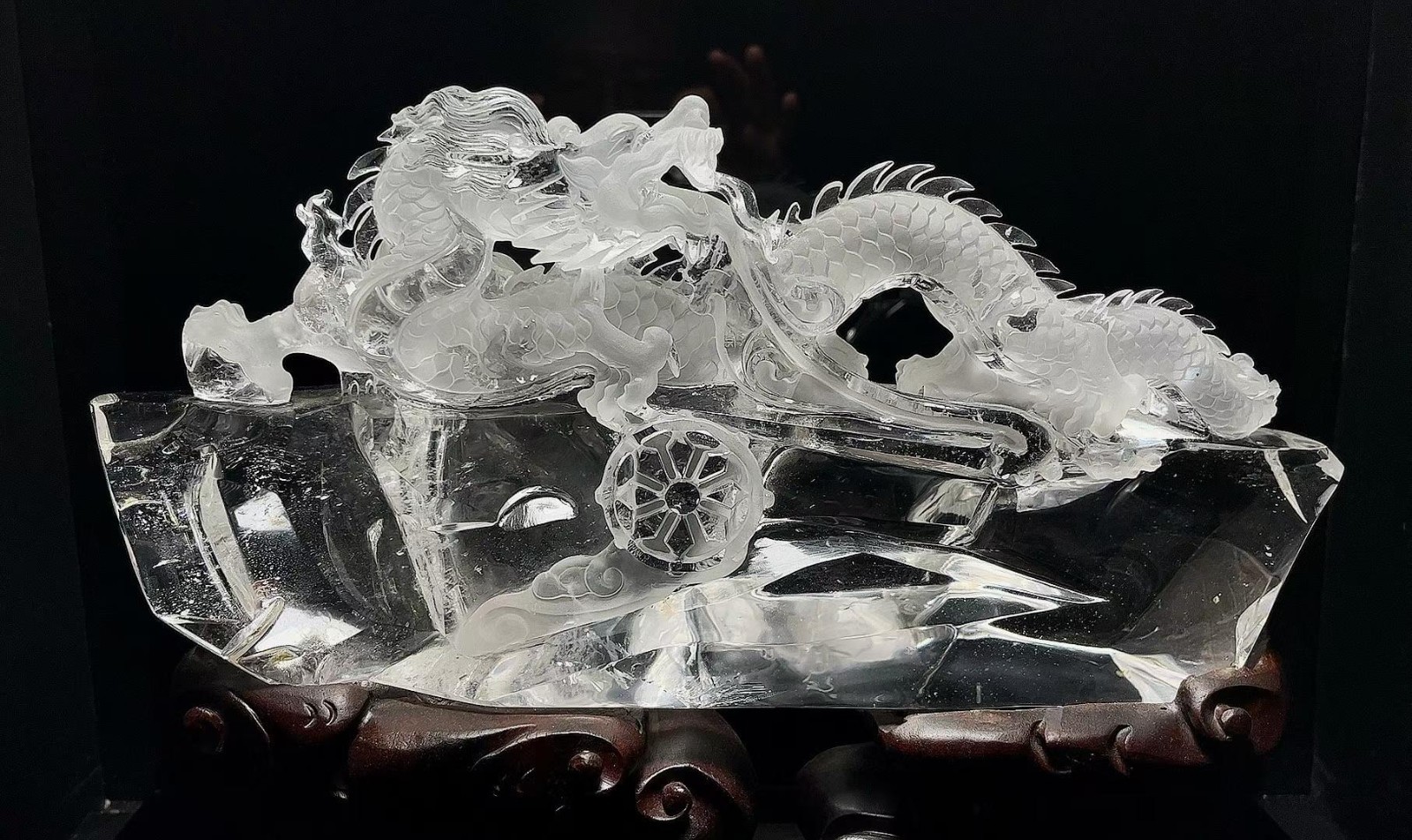 15.3LB Natural clear crystal quartz Carved dragon Reiki energy Decor+Stand