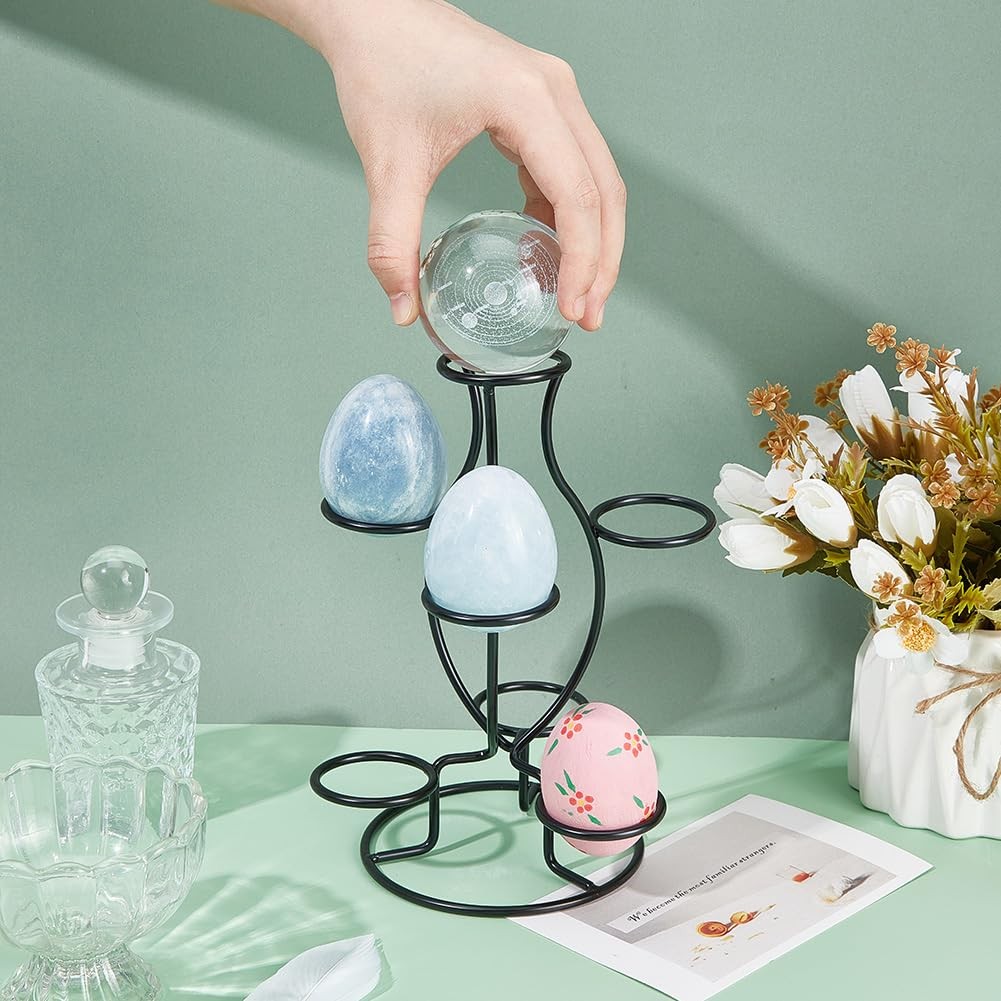 Crystal Ball Holders, 7 Eggs Display Stand Black Iron Multi-Sphere Display Holde