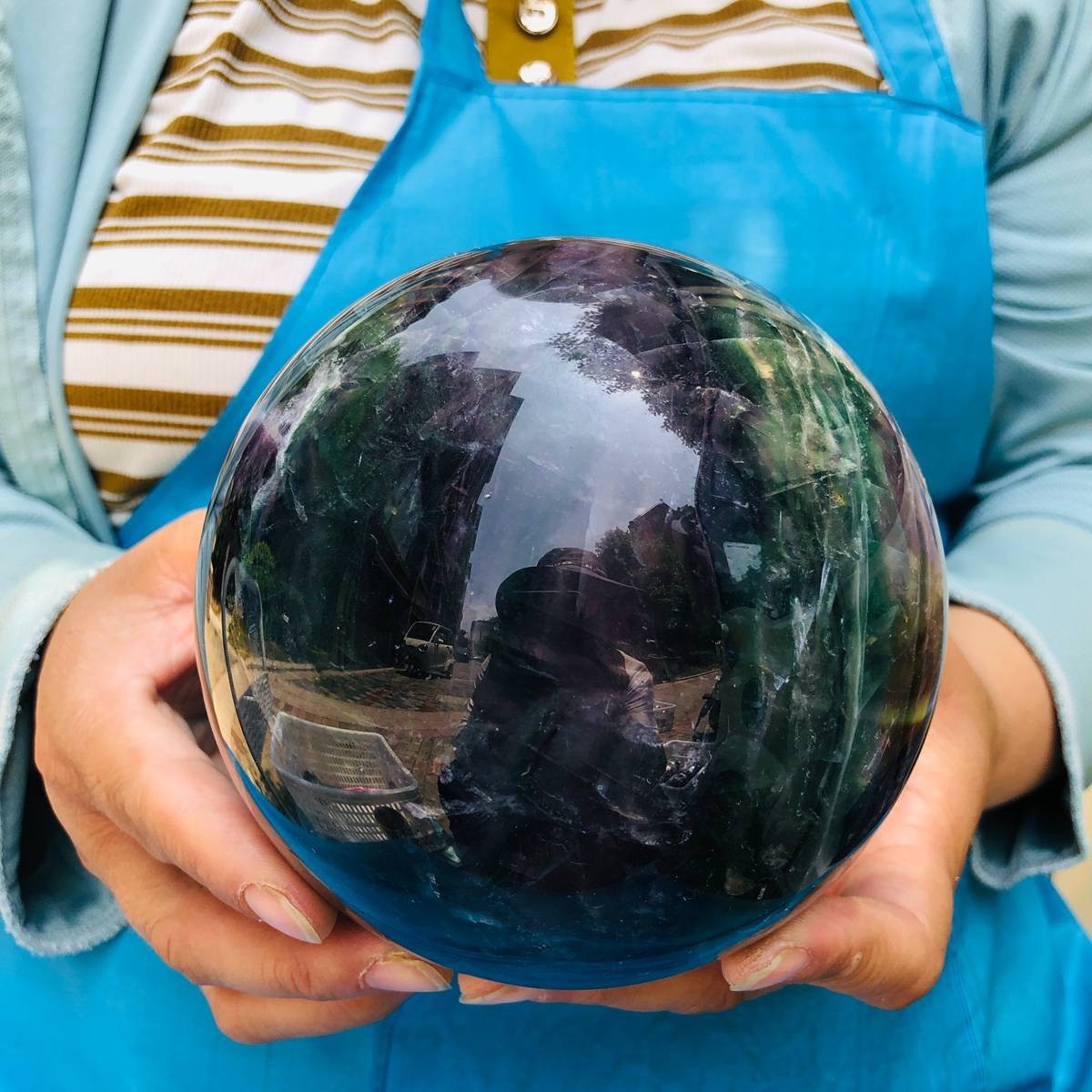 6.13LB Natural Crystal Rainbow Fluorite Sphere Display Ball Reiki Healing