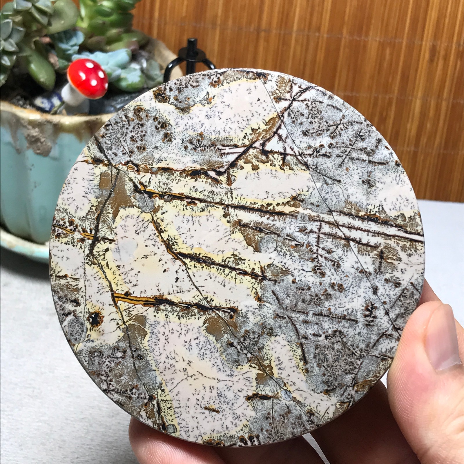 93mm Natural Chinese painting stone crystal ornaments for home decoration A6485