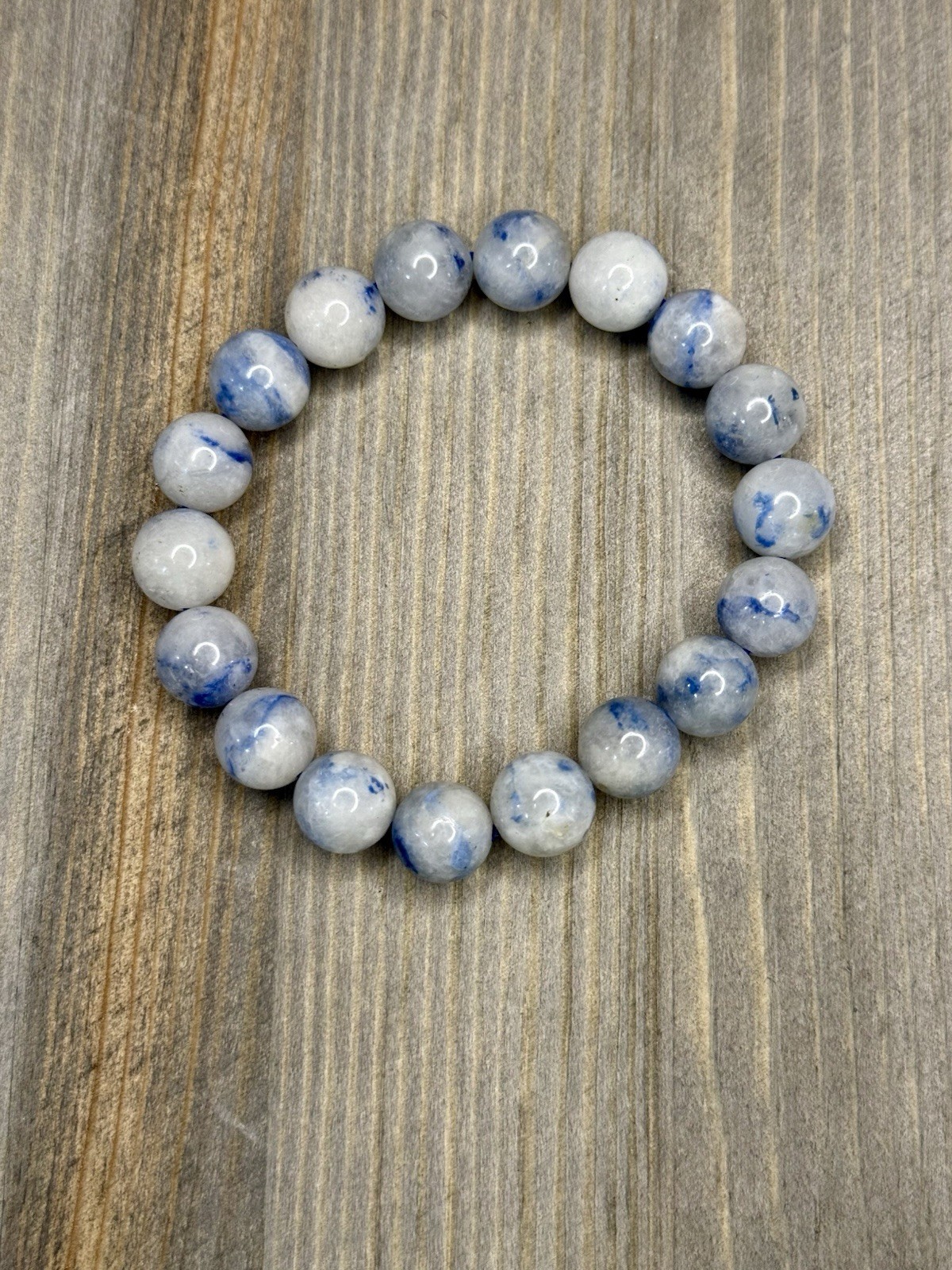Natural Dumortierite in Quartz 8mm Stretch Bracelet Blue Inclusion Crystal Stone