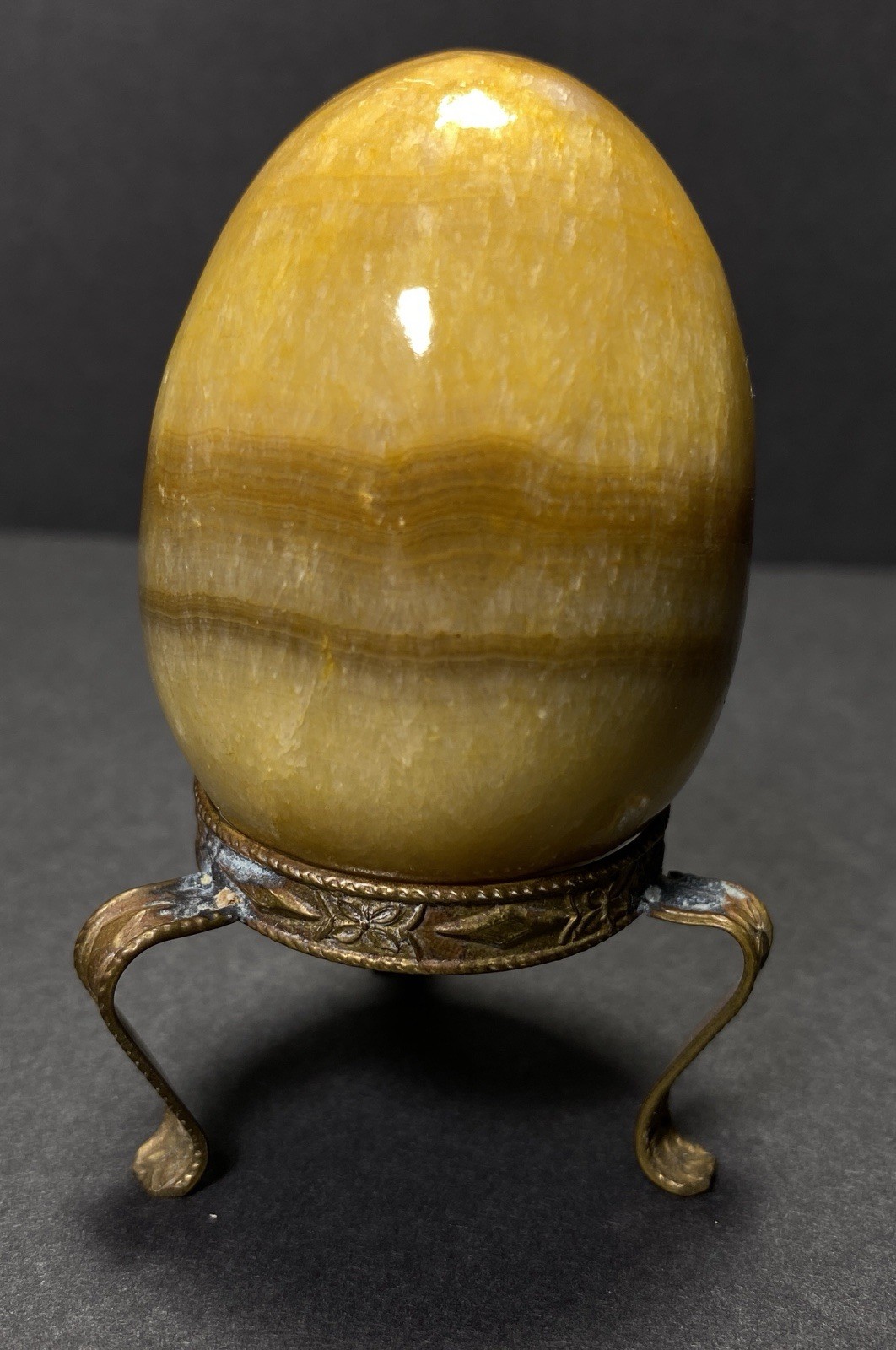 Natural Onyx Stone Egg With Stand Hand Polished Banded Agate Calcite Crystal
