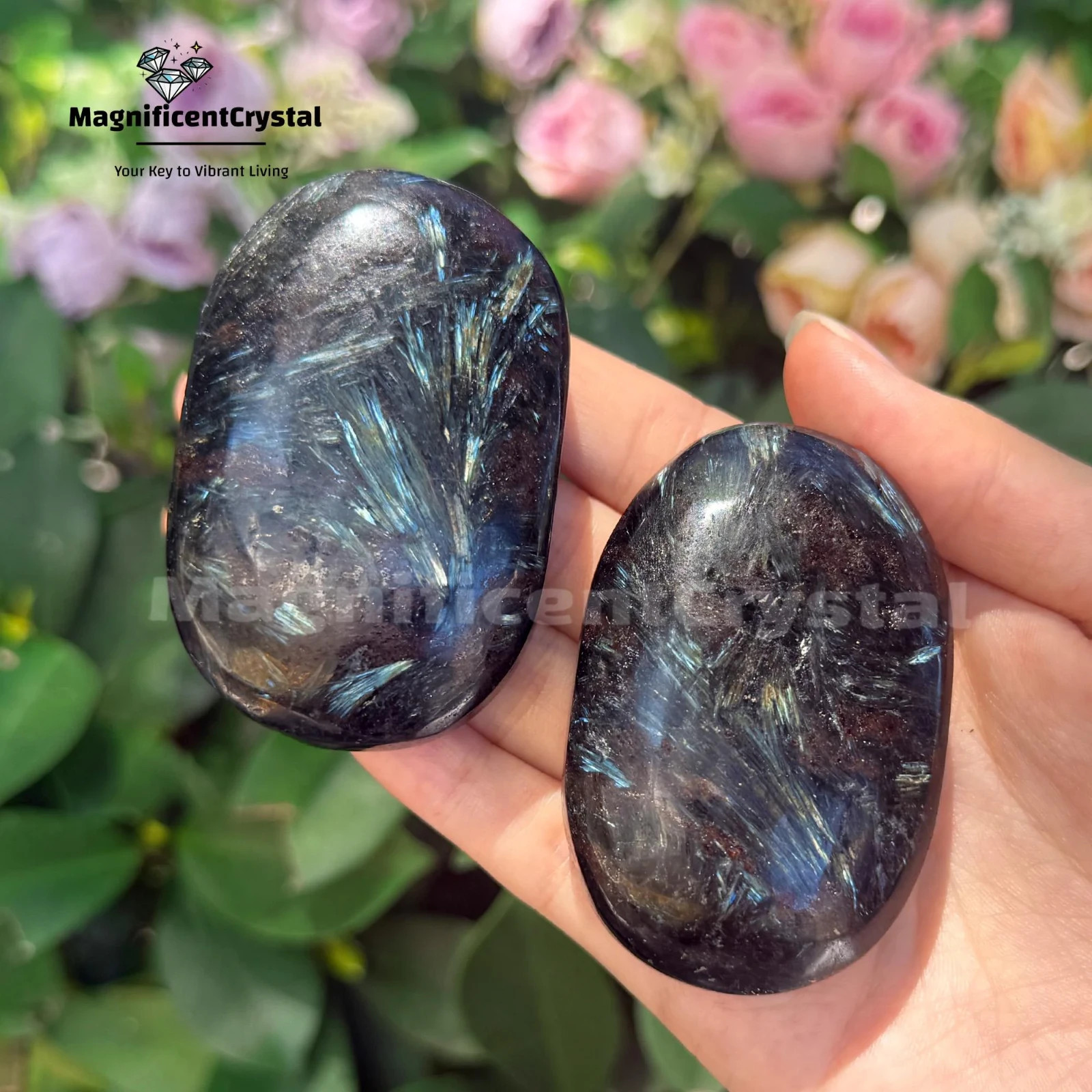 Arfvedsonite Palm Stone Cosmic Firework Flash Blue Pocket Healing Energy Crystal