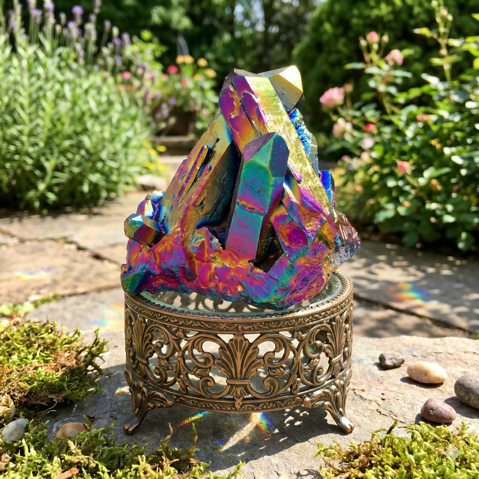 Natural Rainbow Aura Crystal Cluster Unique Birthday Gift For Collector Soulmate