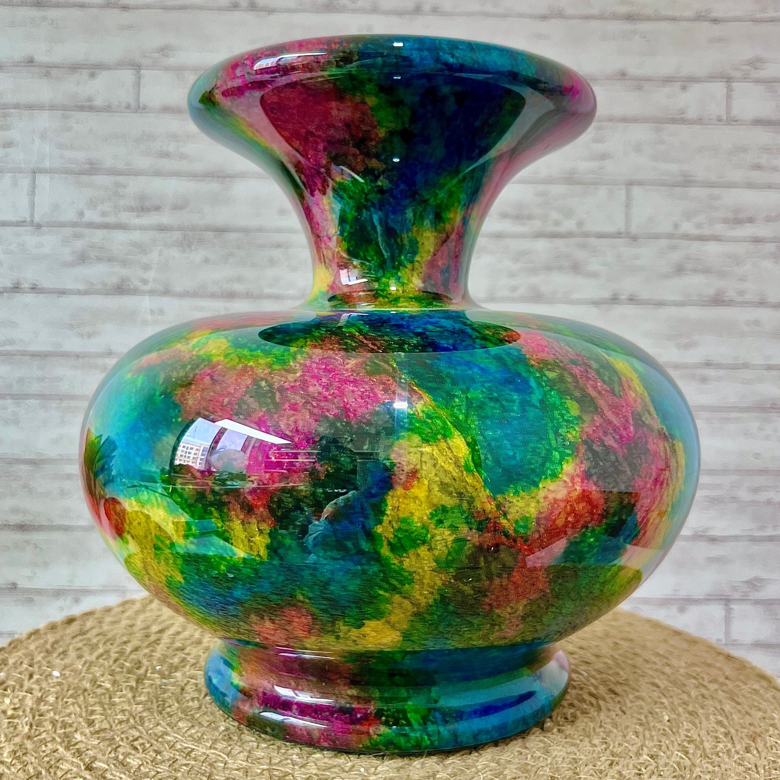 Taiwan Seven Colours Natural Jade Stone Flower Vase Bottle Jar Pot 10.6 lb