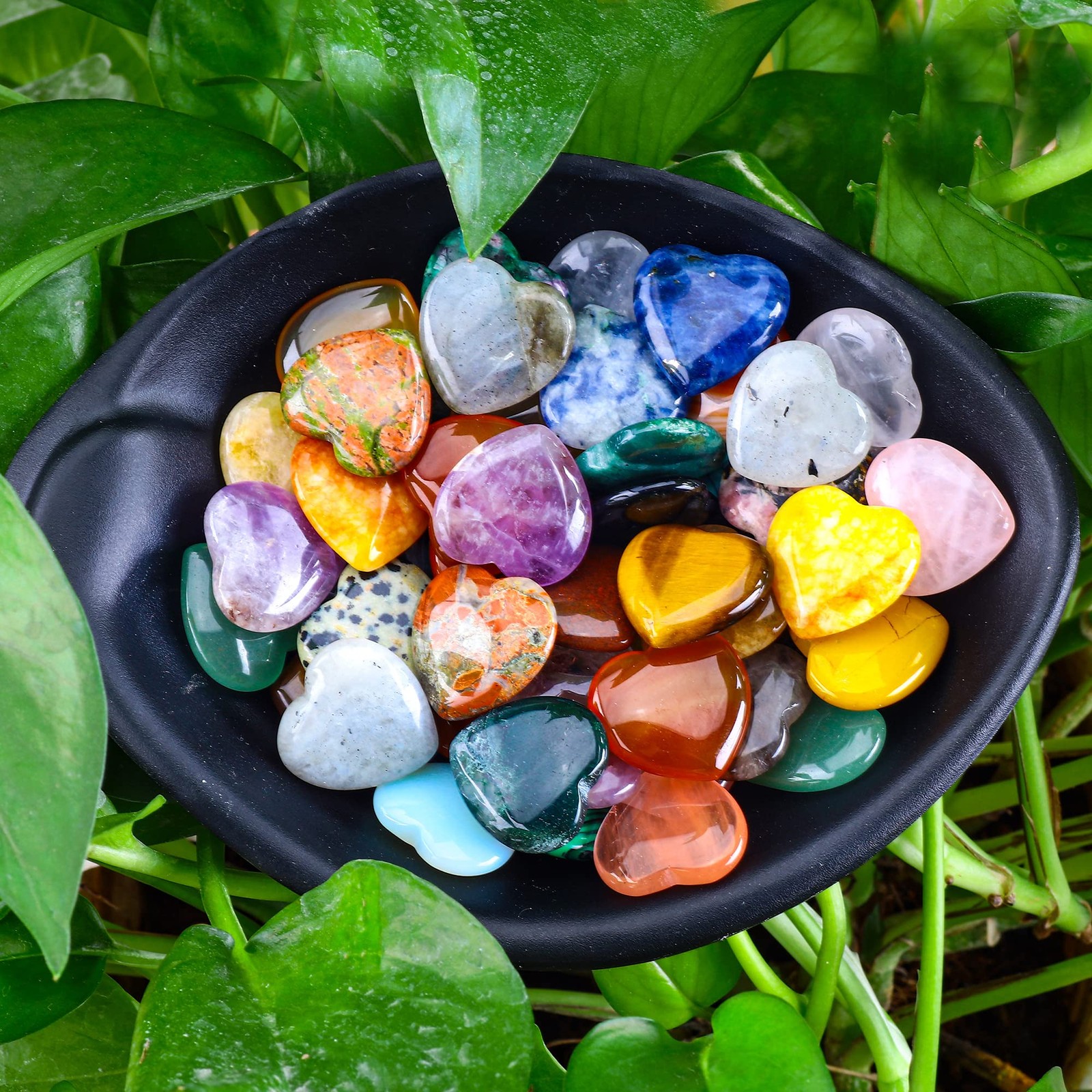 FORBY 40pcs Natural Heart Shaped Crystal Stones 0.8 Inch Pocket Hearts Bulk S…