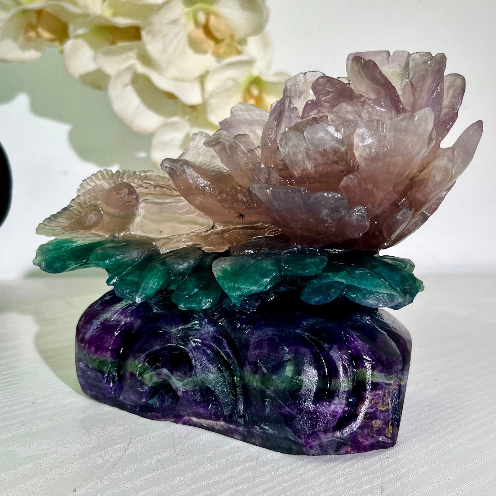 4.43LB Natural fluorite quartz products, hand carved and polished spiritual orn