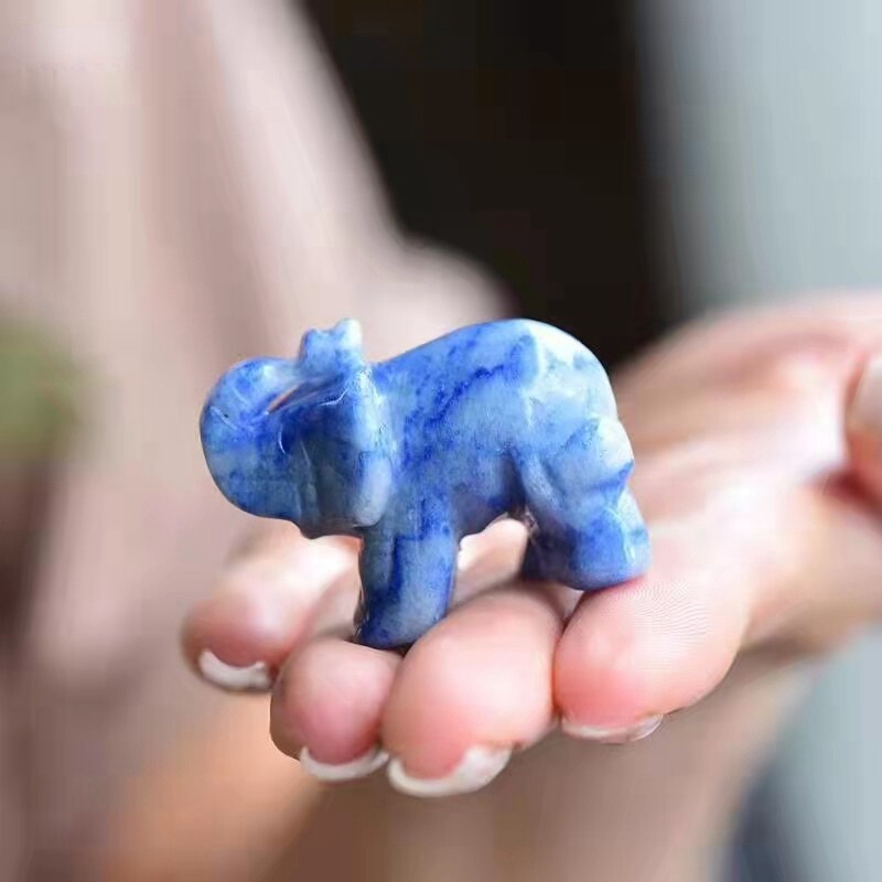 Natural Blue Sodalite Quartz Crystal Carved Baby Elephant Healing Energy Stone