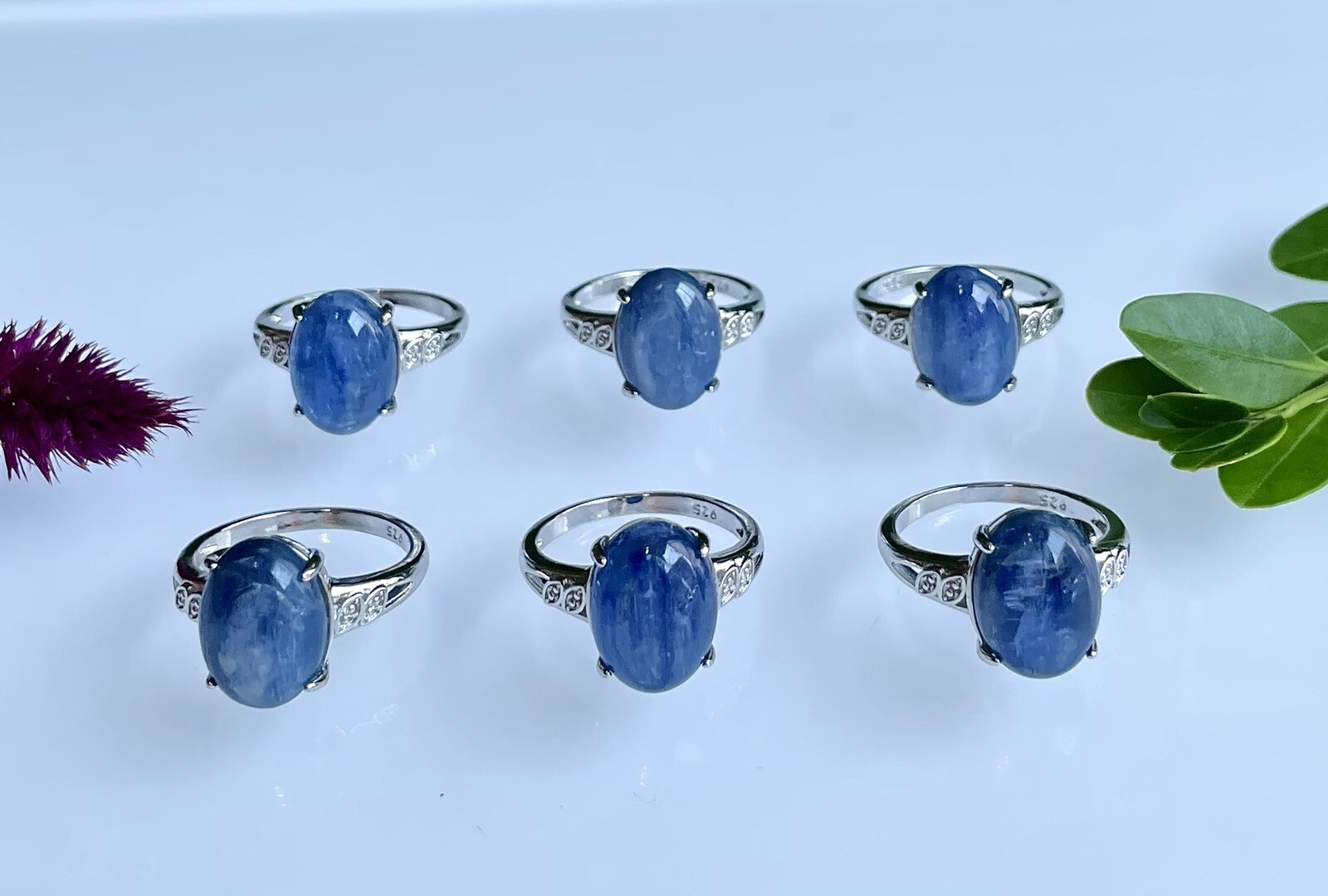 Wholesale Lot 6 Pcs Natural Blue Kyanite White Bronze Rings Crystal