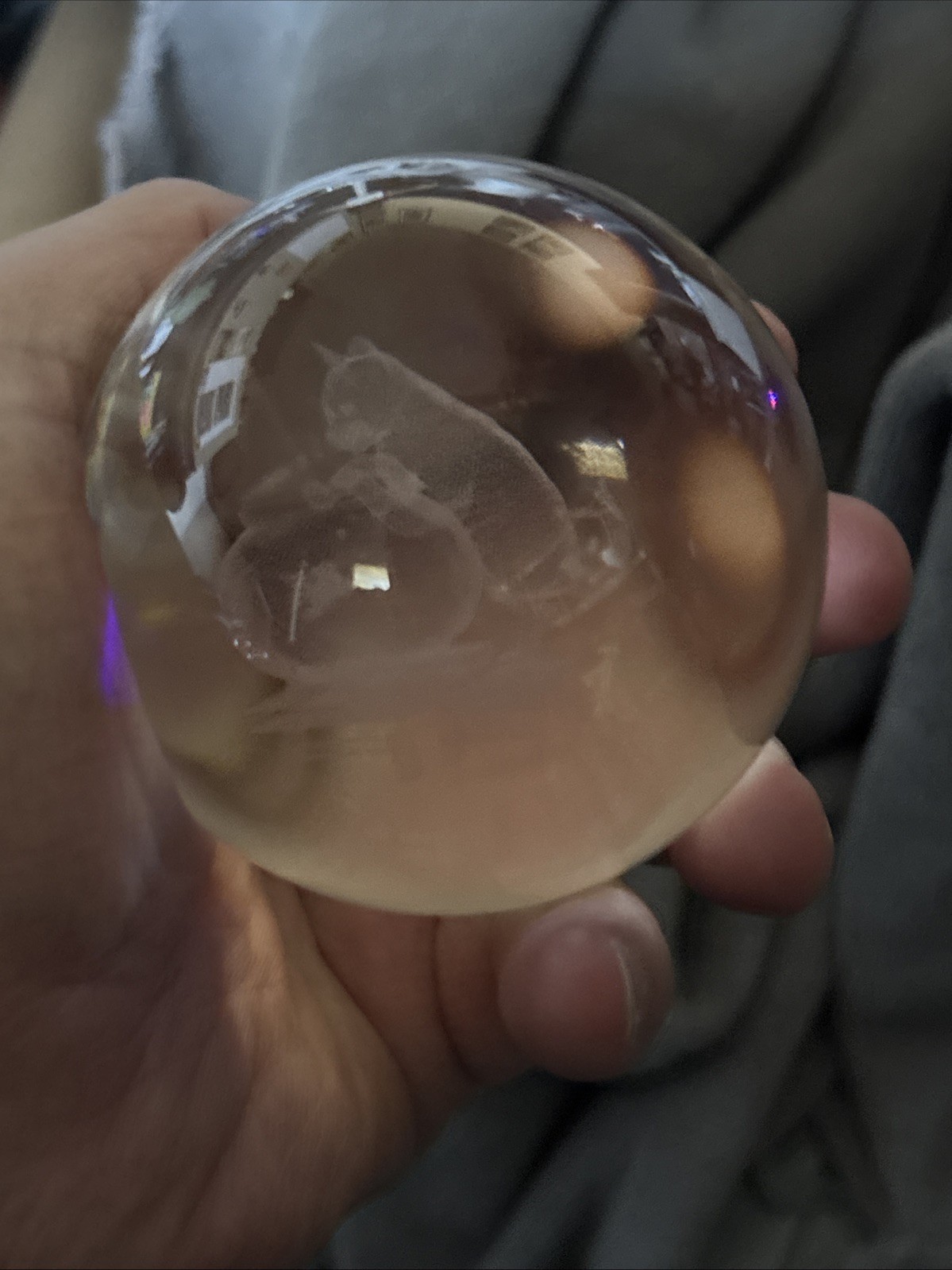 Crystal 3D Etched Cat Glass Orb With Light Stand