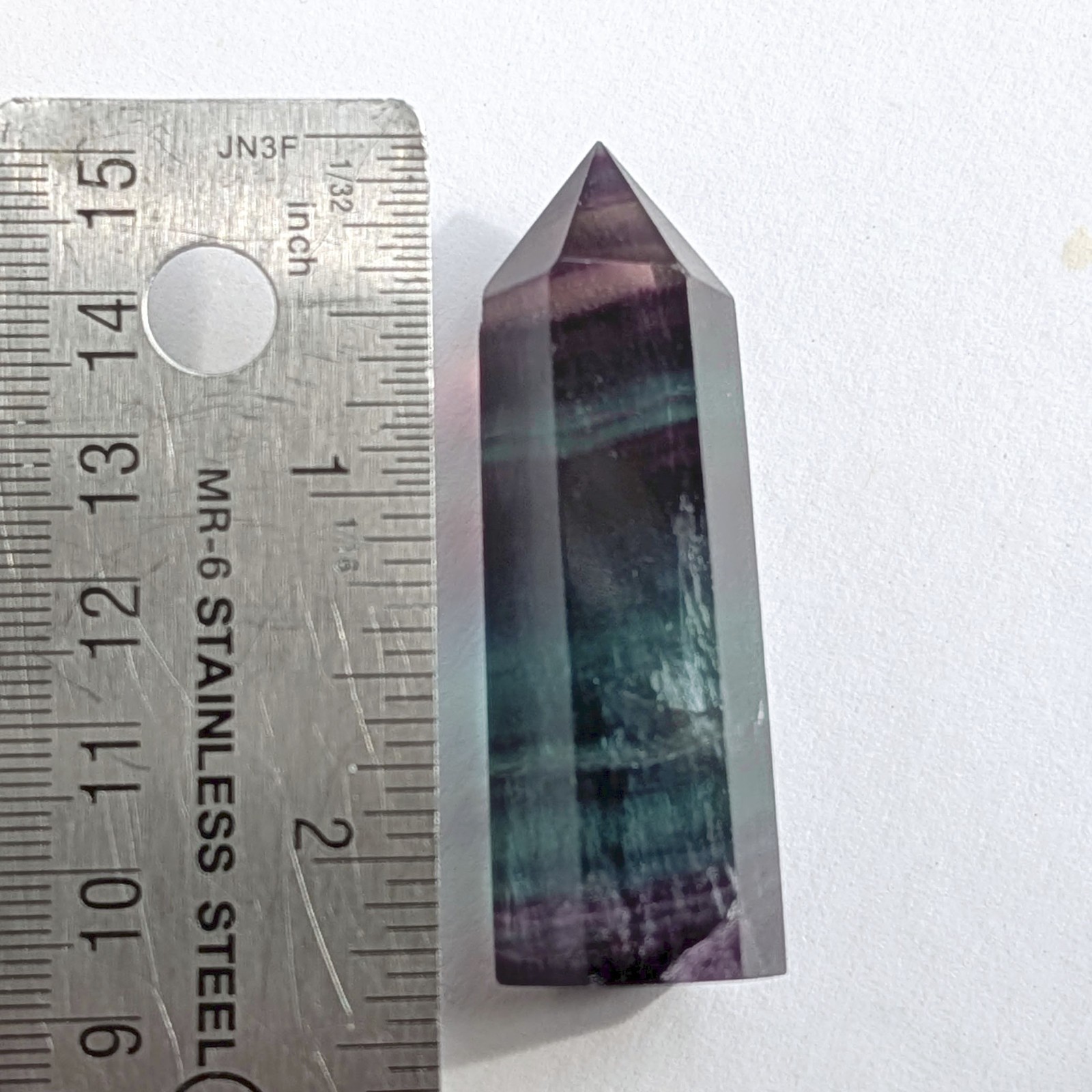 2.3″ watercolor banded fluorite tower point, purple blue teal rainbow fluorite