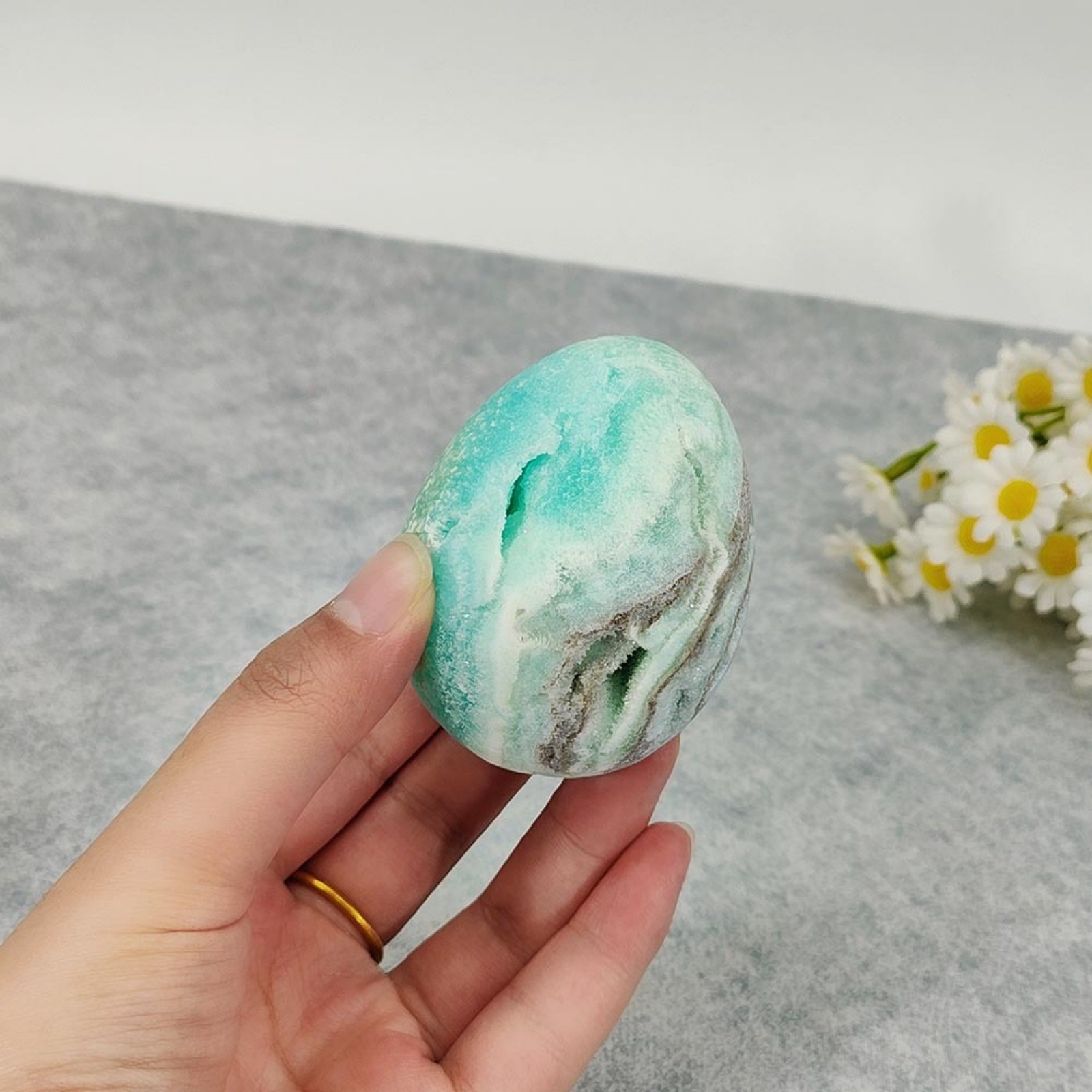 Natural Hemimorphite Crystal Egg Stone Mineral Specimen Home Decor