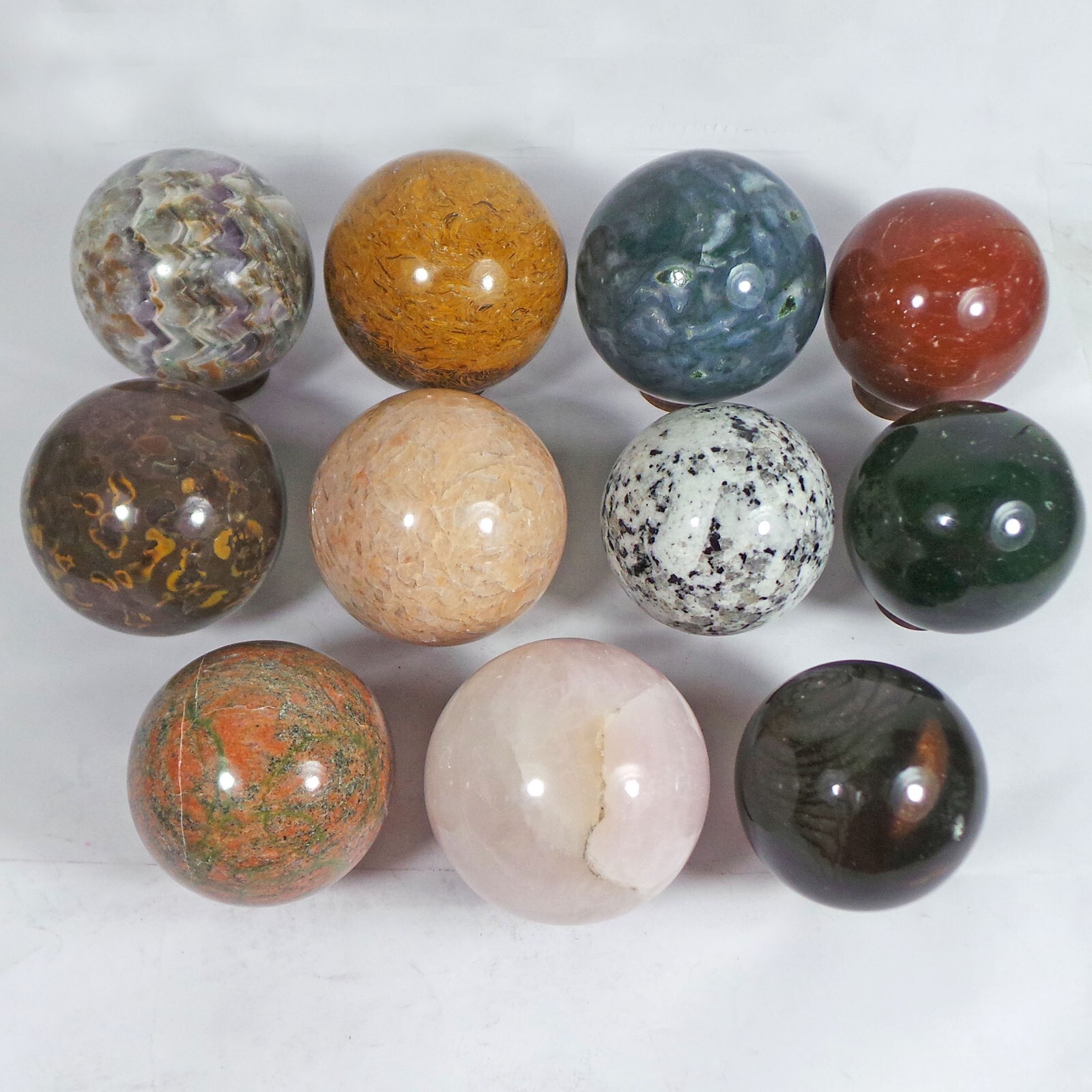4.2 kilo 11 Pcs Set Of Multigems Crystal Sphere Ball Polished Healing w/ Stand
