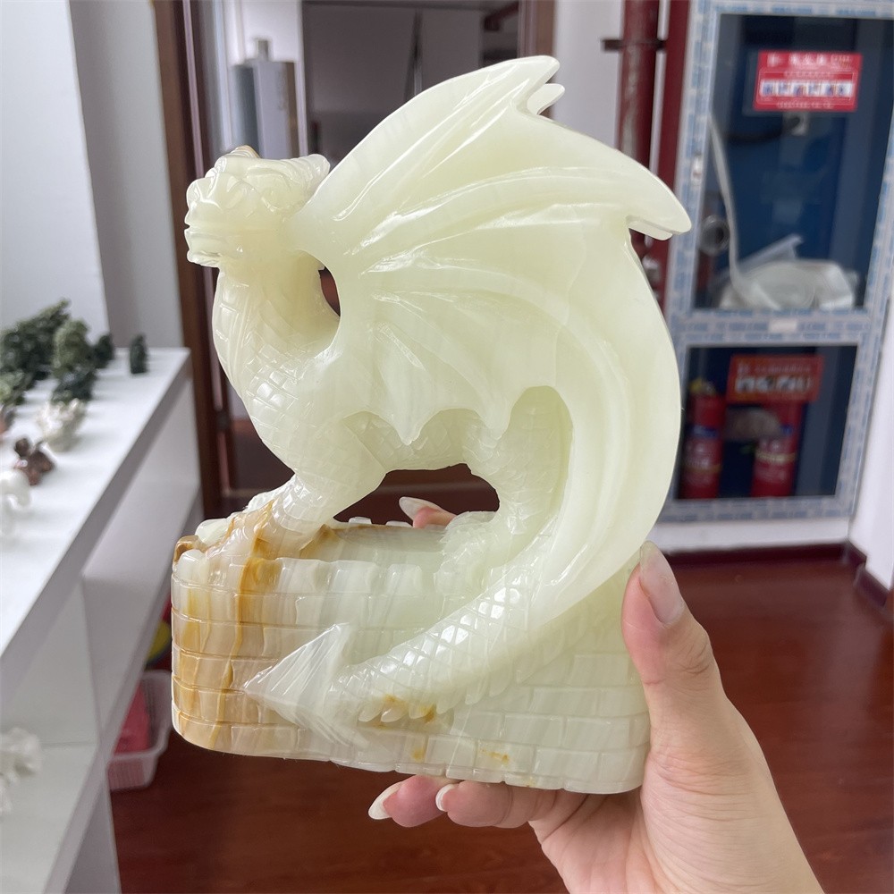 5LB 7.4″ Natural Afghan Jade Castle Flying Dragon Crystal Quartz Reiki Carving