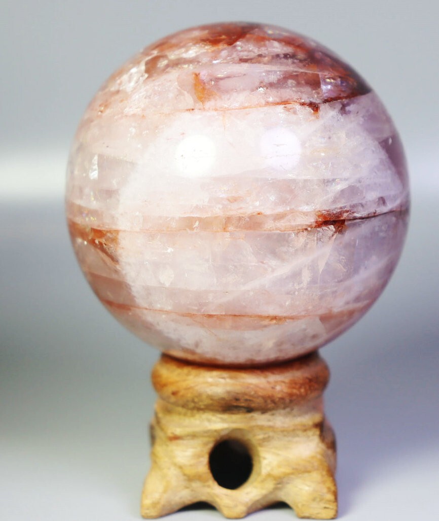 248g Natural Red FIRE Hematoid QUARTZ Crystal Sphere Ball Stone Healing/Stand