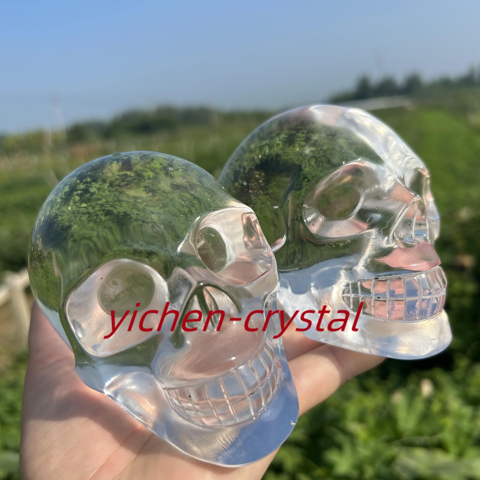 850G+ Large Smelting Stone Hand Carved Quartz Crystal Skull Reiki Heal Gift 1pc