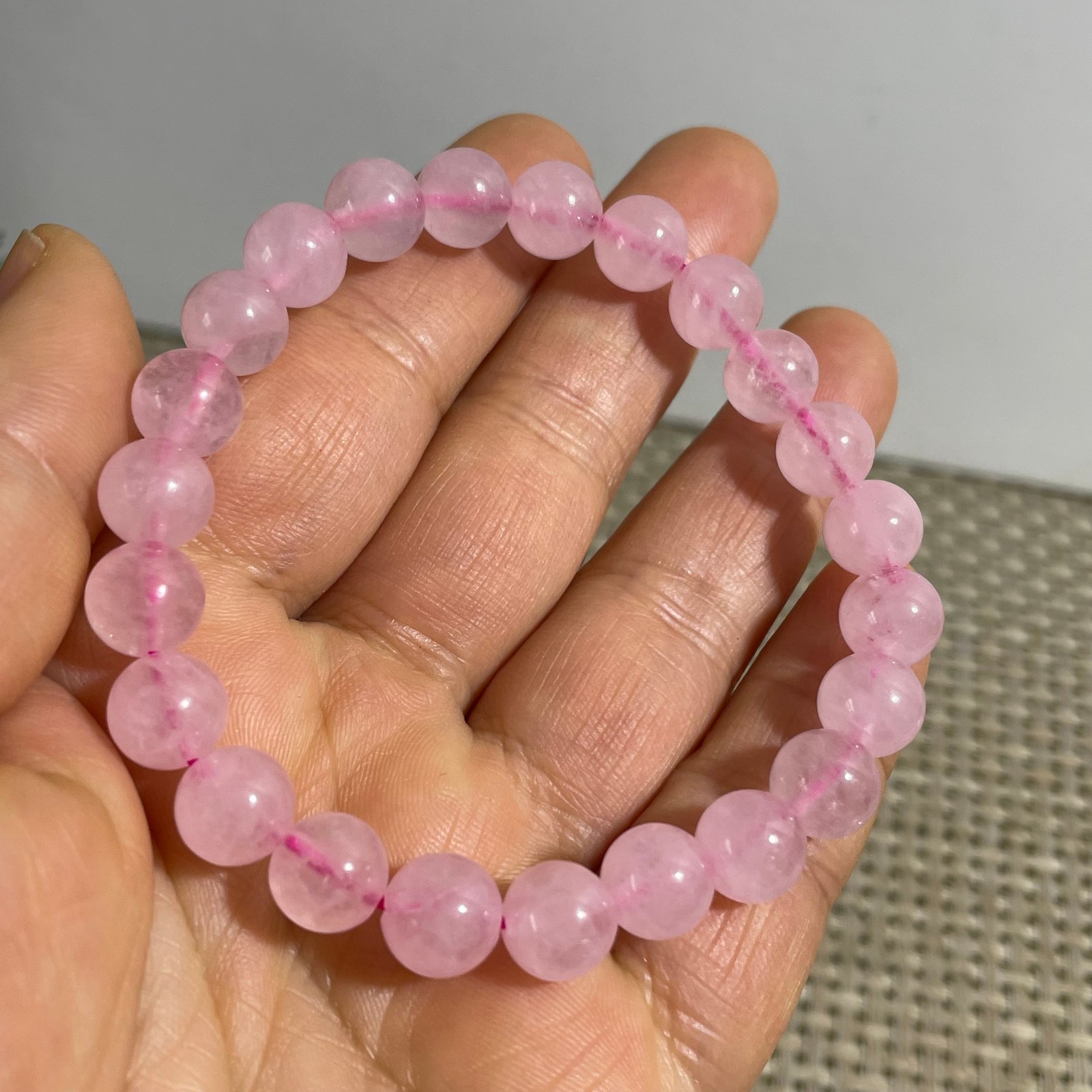 8mm Rose Quartz Stone Bracelet 8mm Pink Crystal Stretch Bracelet Handmade 5pcs