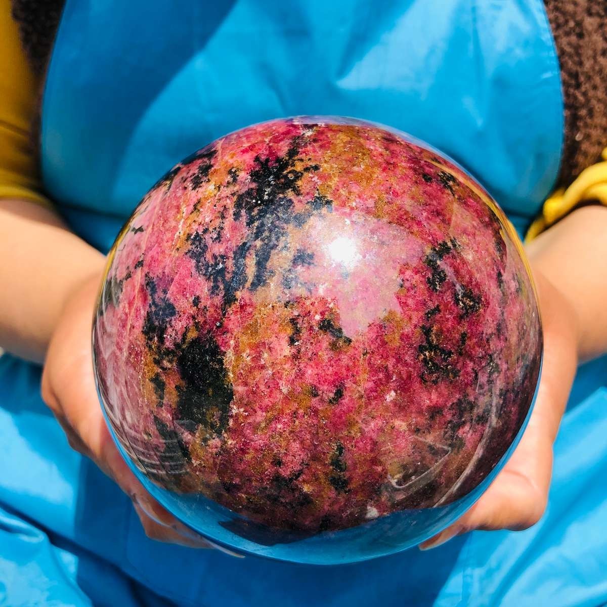 6.77LB Natural Rhodonite Crystal Sphere Pink Black Healing Gem Stone 4792