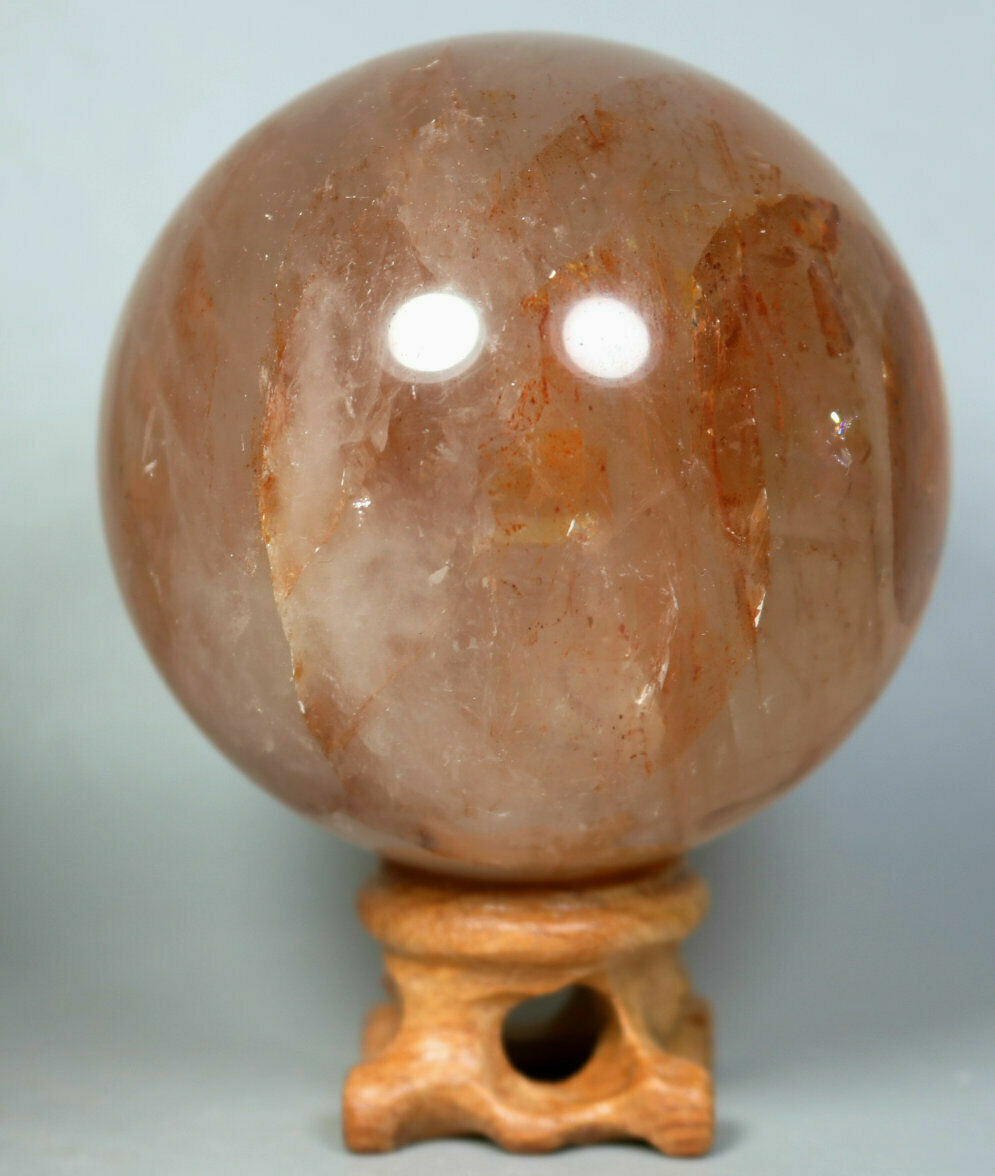 Natural RED FIRE QUARTZ Hematoid Crystal PHANTOM MULTI-INCLUSIONS Sphere Stand