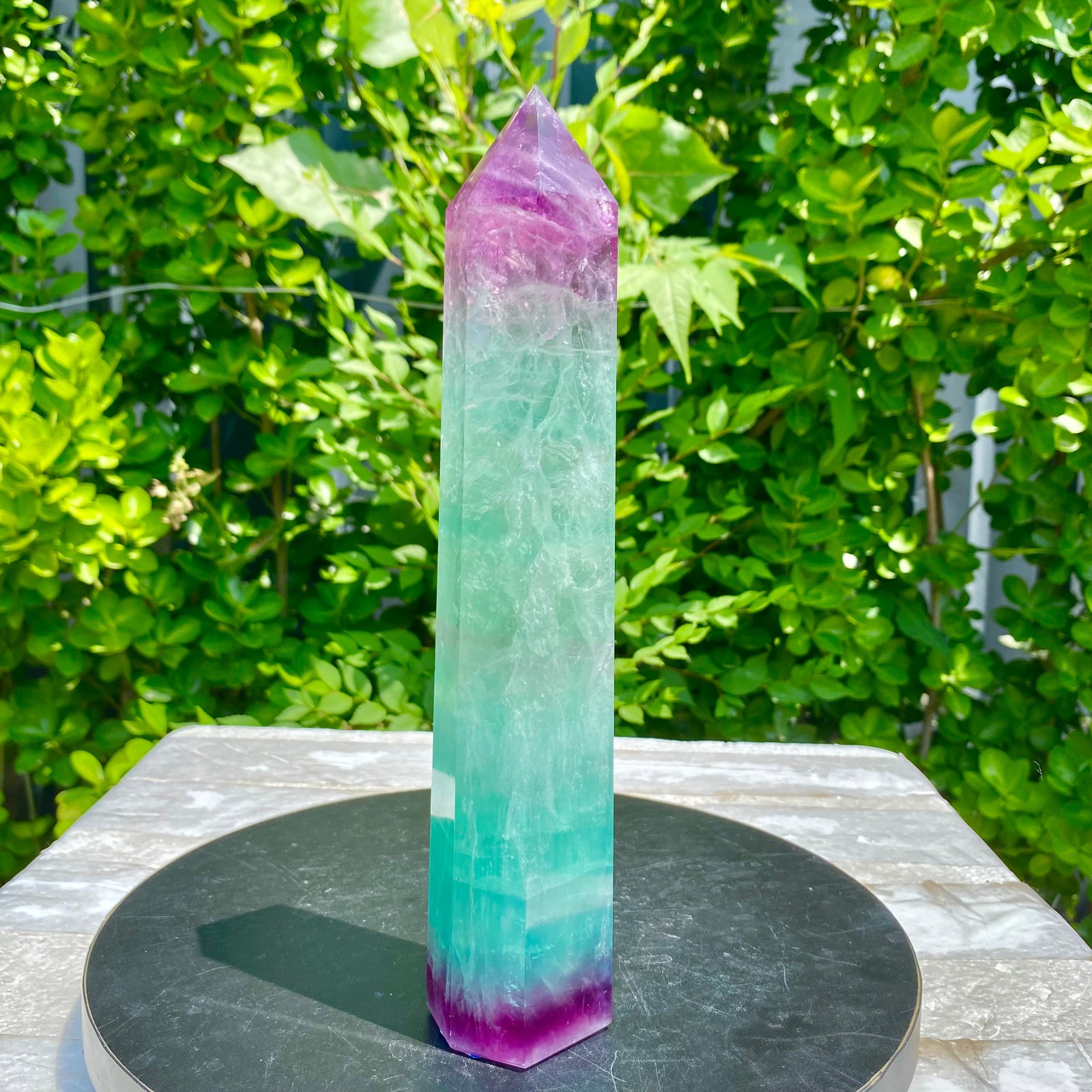 2.09LB Natural Rainbow Fluorite Obelisk Quartz Crystal Wand Tower Point Heal