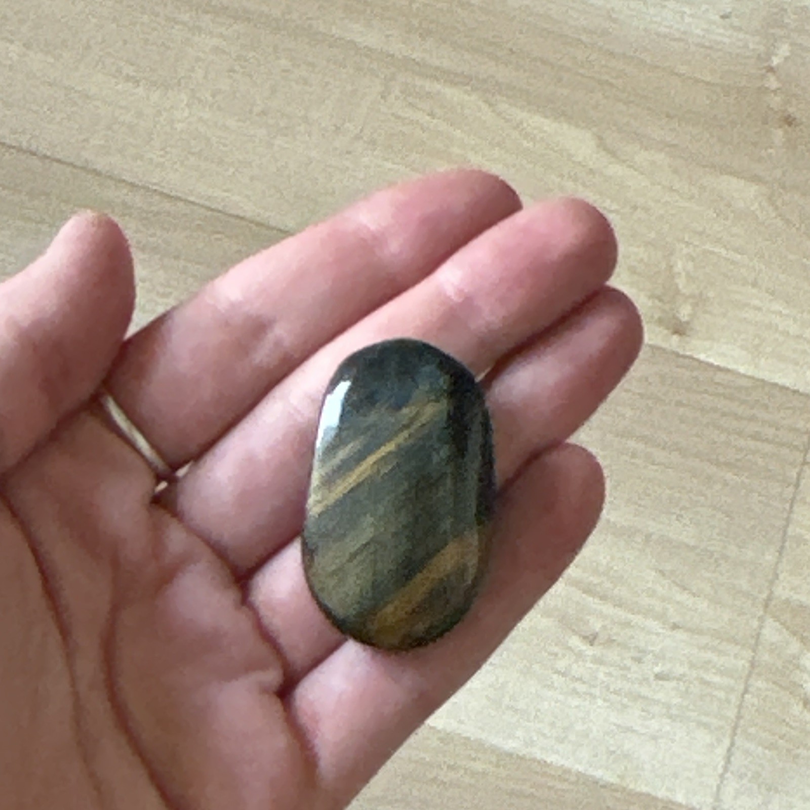 27g Blue Tiger’s Eye Polished Oval Cabochon Palmstone, Brown/Black, Opaque, 1pc