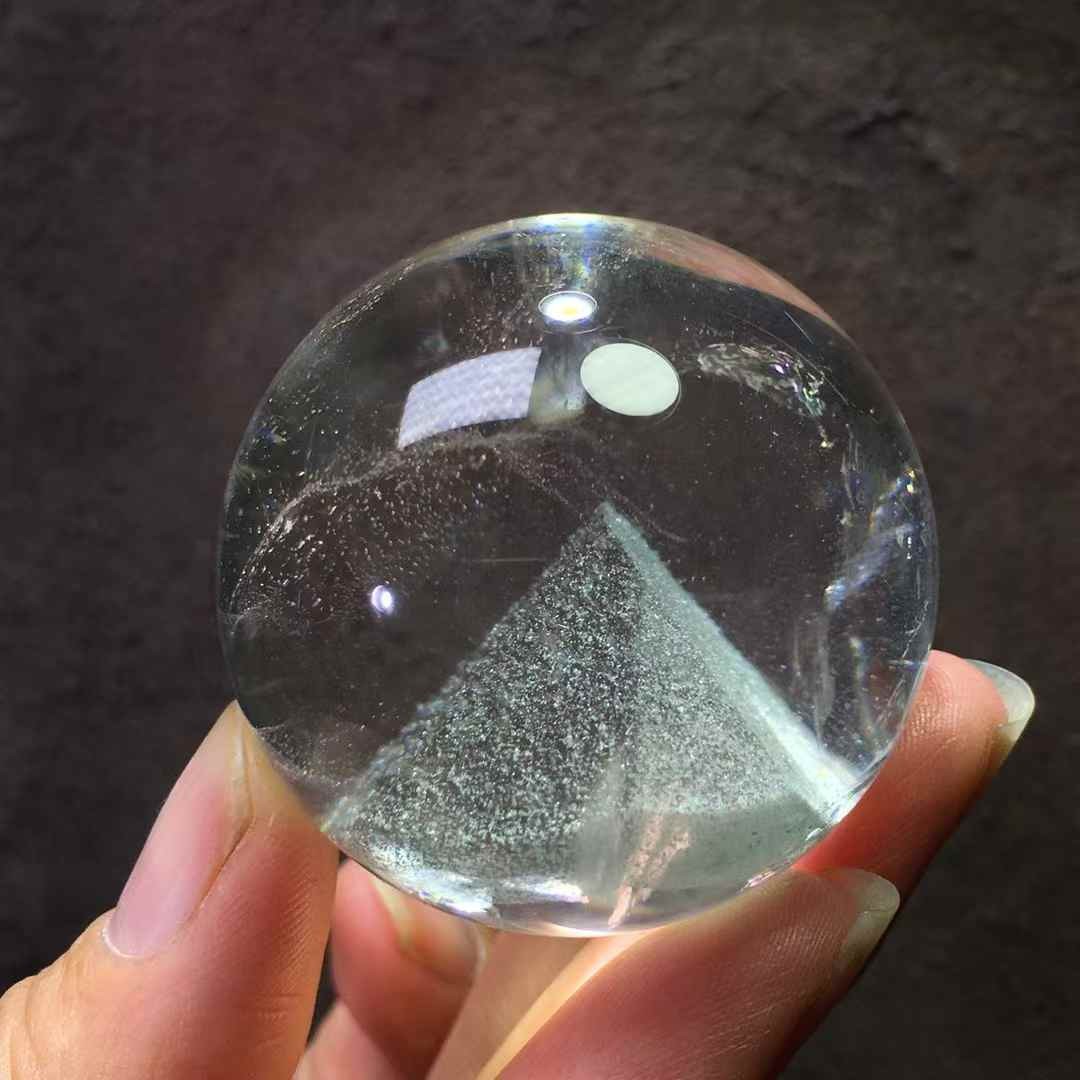 40MM Natural Green Ghost Quartz Pyramid Sphere Crystal Ball Reiki Decor