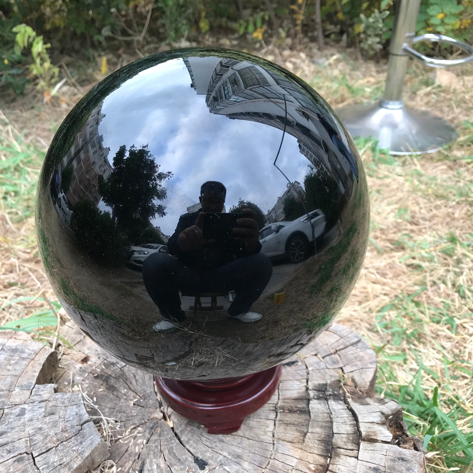 22LB TOP Natural obsidian Quartz Sphere Crystal Ball Healing+stand