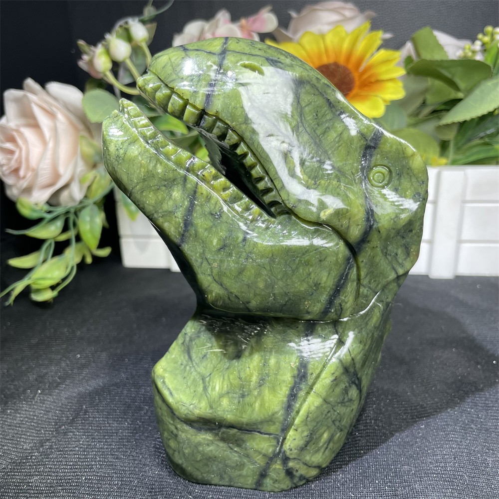 3.4LB 6.1″ Natural Xiuyan Jade Dinosaur Head Crystal Reiki Carving Decor Gift