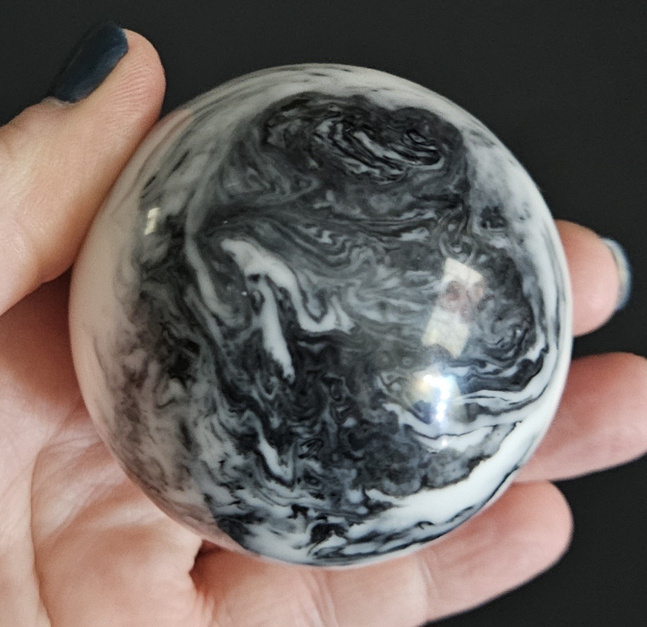 Black & White Marble Agate (?) Orb Sphere 2.25″