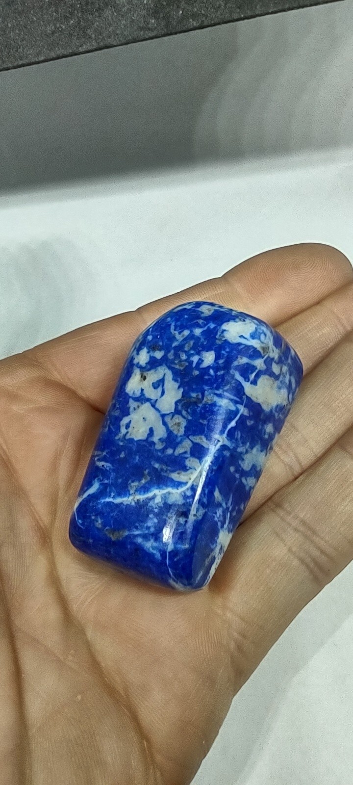 Lapis Lazuli Palm Stone Carved And Polished Rough On Back Side Afghanistan