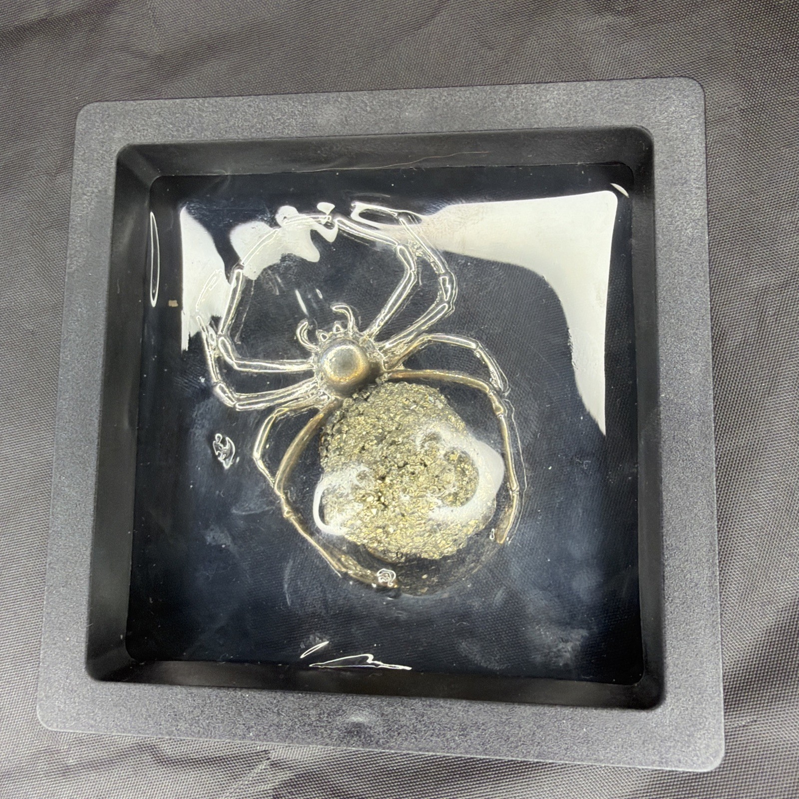 Natural Pyrite Spider Shadow Box Display – Fool’s Gold Mineral Decor