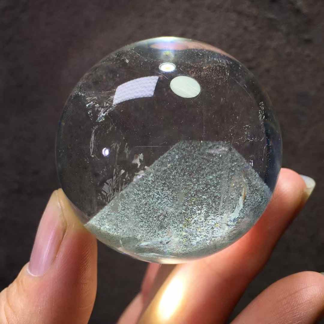 40MM Natural Green Ghost Quartz Pyramid Sphere Crystal Ball Reiki Decor