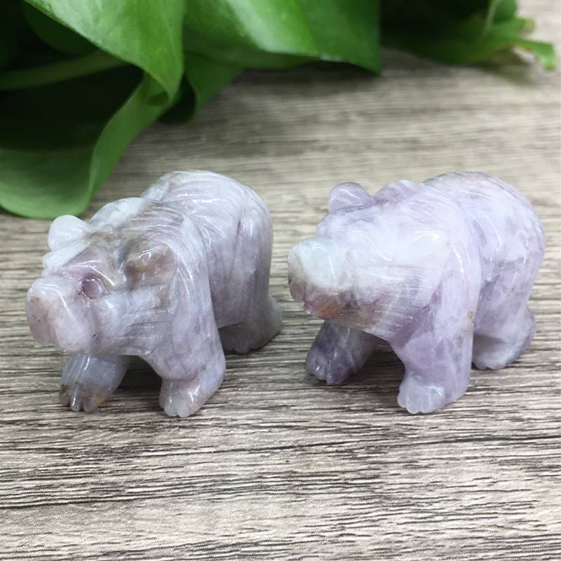 Natural Dreamy Amethyst Quartz Crystal Carved Polar Bear Healing Animal Statue