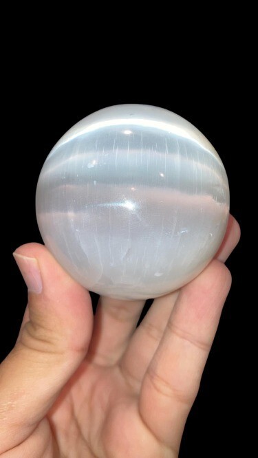 Selenite Crystal Sphere + Stand, LARGE 60 mm (Polished Selenite Crystal Healing)