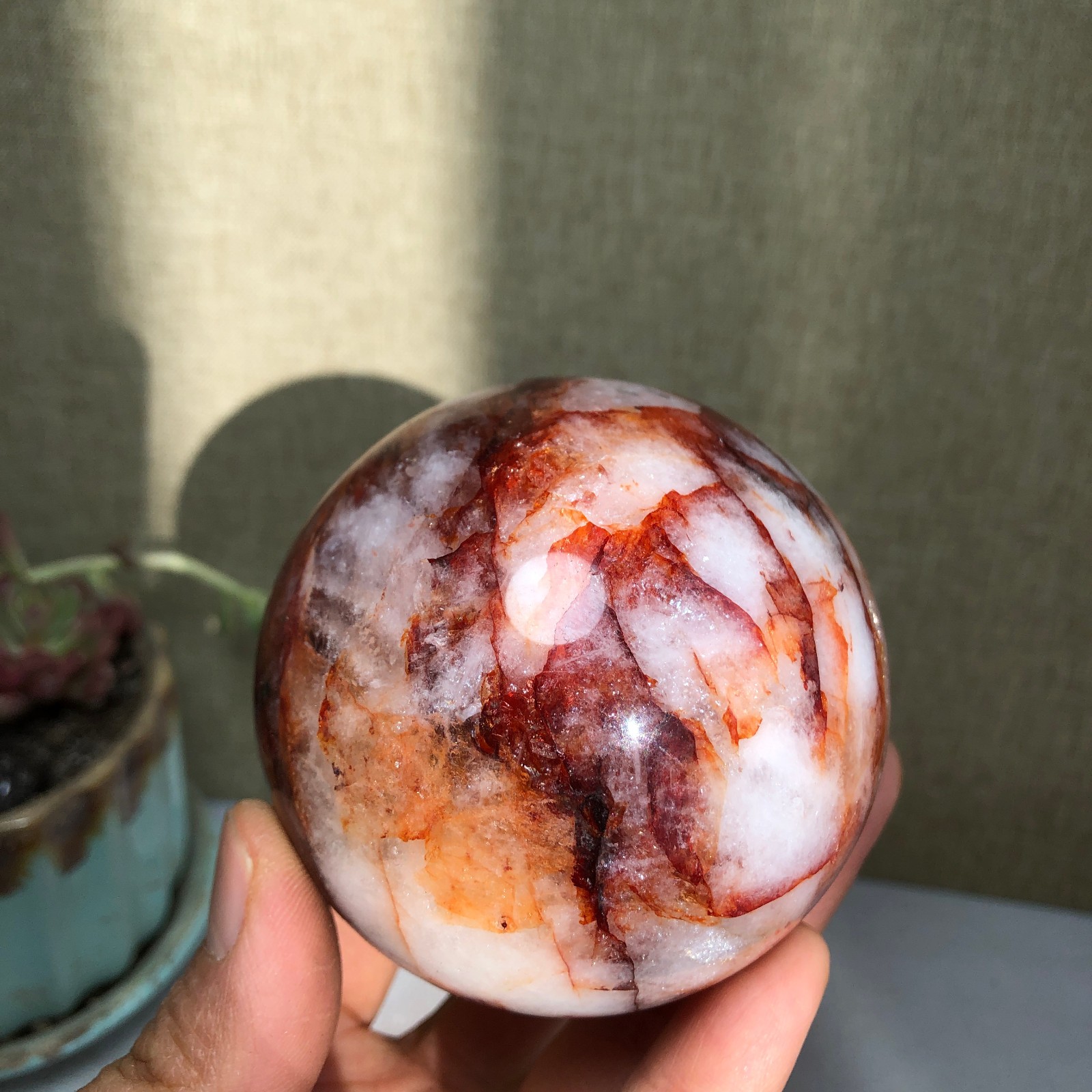 69mm Natural Red gum flower Crystal gemstone sphere ball Specimen 497g A3099
