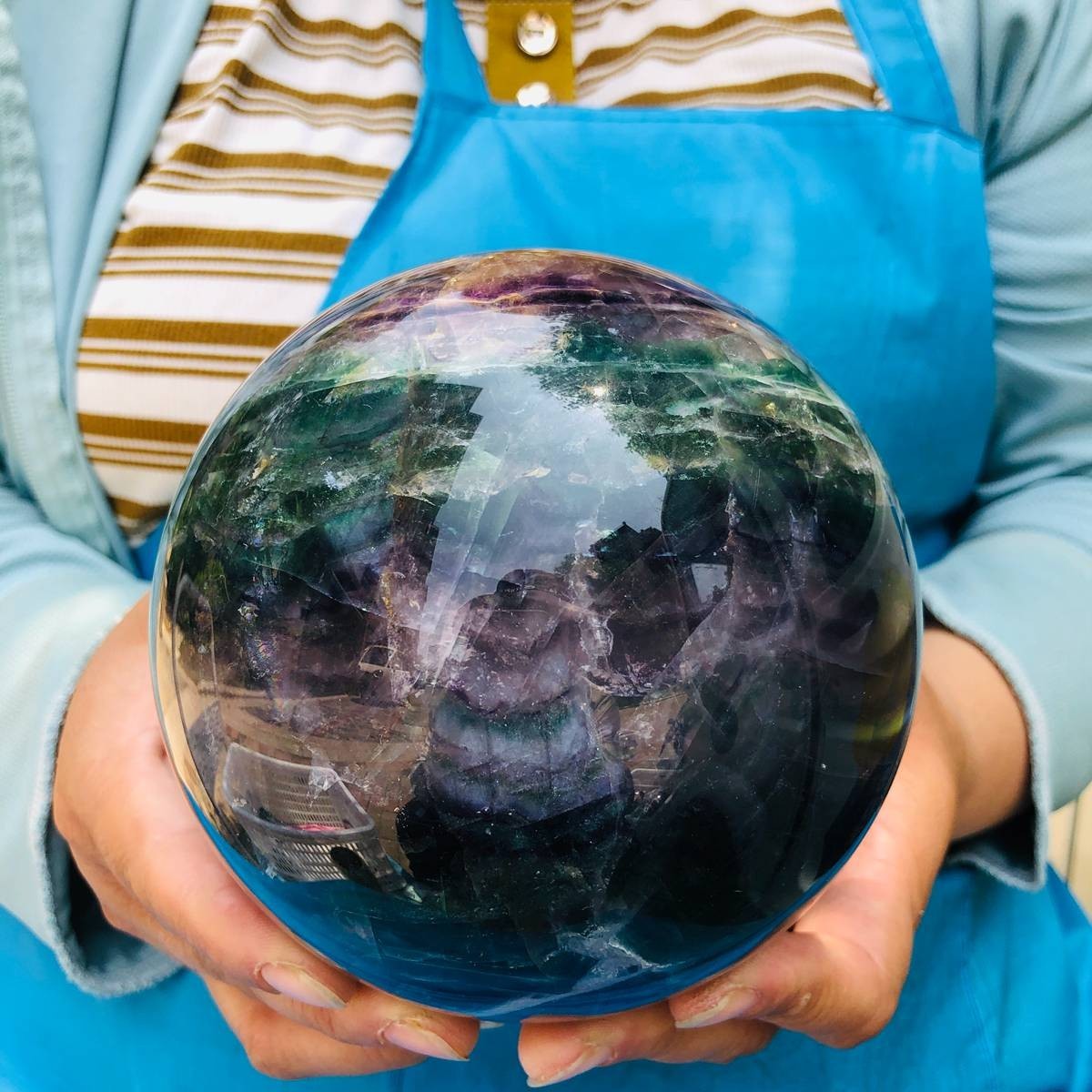 6.13LB Natural Crystal Rainbow Fluorite Sphere Display Ball Reiki Healing
