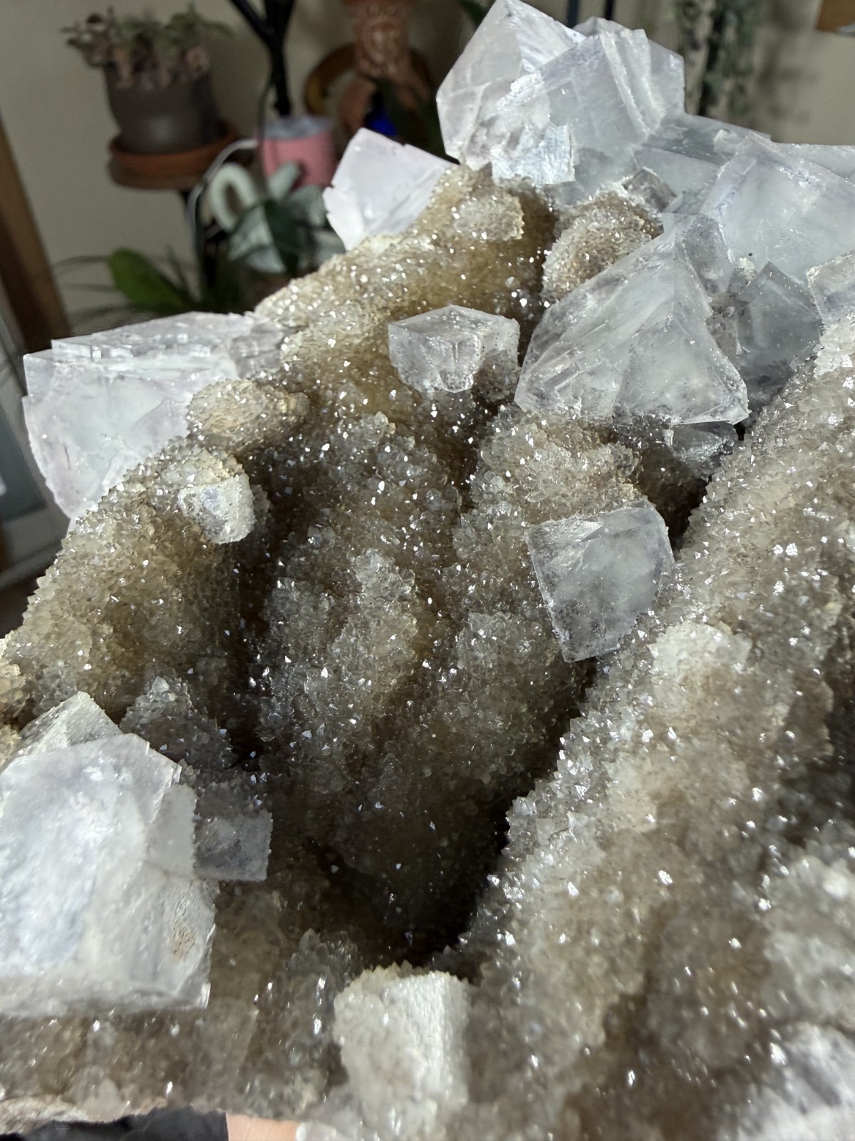 Sky Blue Cubic Fluorite on Smoky Quartz Crystal – 3.86lbs